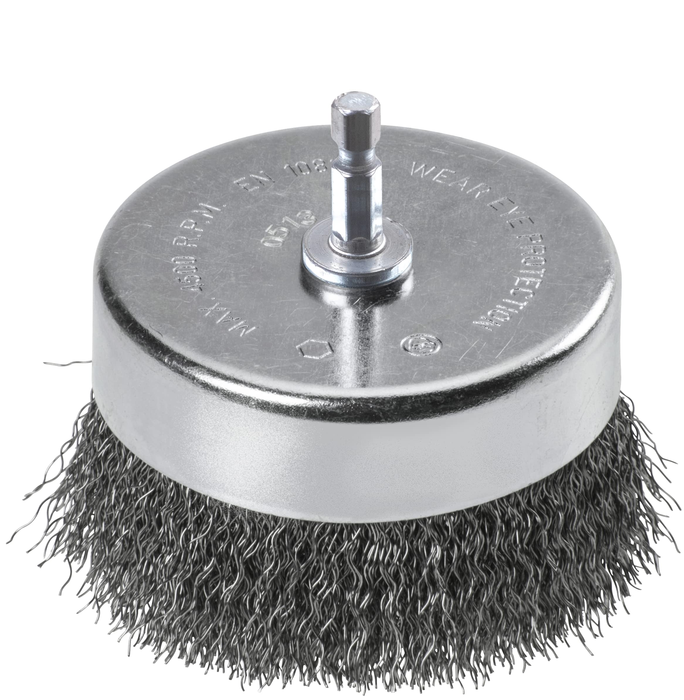 kwb Extra Heavy-Duty Cup Brush, Coarse, Crimped, HSS Steel Wire, Ø 75 mm for Metal and Stone, Wire Brush for Drill Machine with E6.3 Hex Shank, for Rust Removal, Descaling, Roughening, and Cleaning