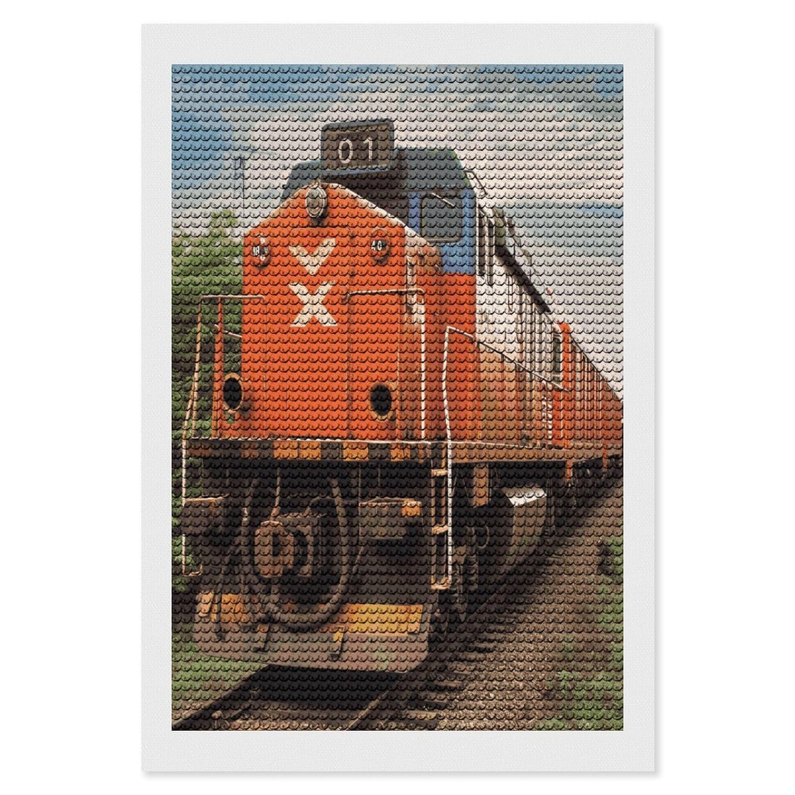 FekiLoot Train Paint by Numbers Kit for Adults Beginner DIY Diamond Dots Paintings Round Full Drill Diamond Art Kits Picture Diamond Art Painting Kits for Home Decor 8"x12"