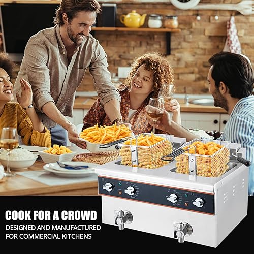 Miniatura 5 de Freidora eléctrica de doble tanque de 8L x 2, freidoras de encimera de 16L con drenaje de aceite, temporizador de 30 minutos, cabezal de freidora