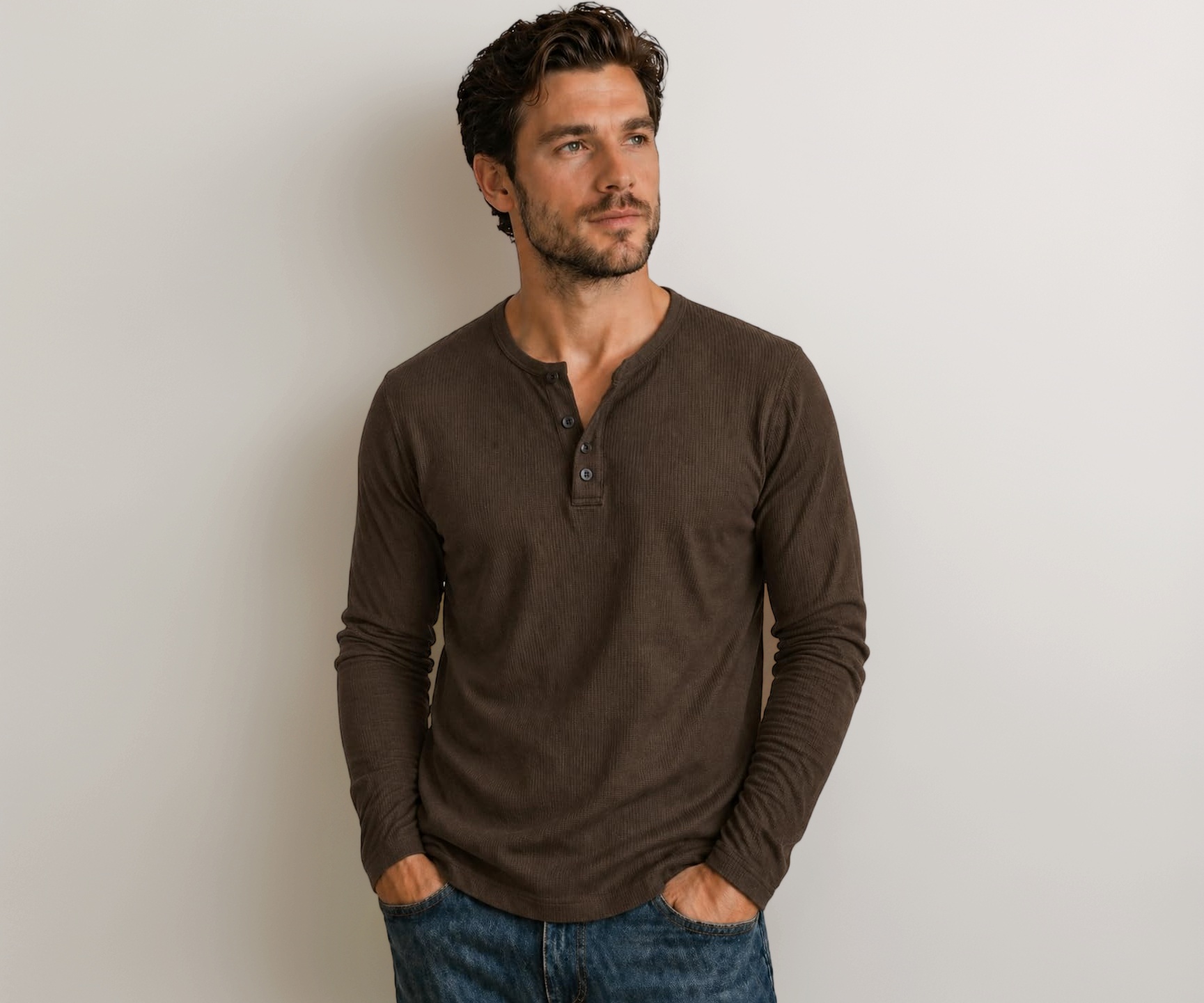 FN3 Men's Premium Waffle Knit Henley Tshirt - Image 1