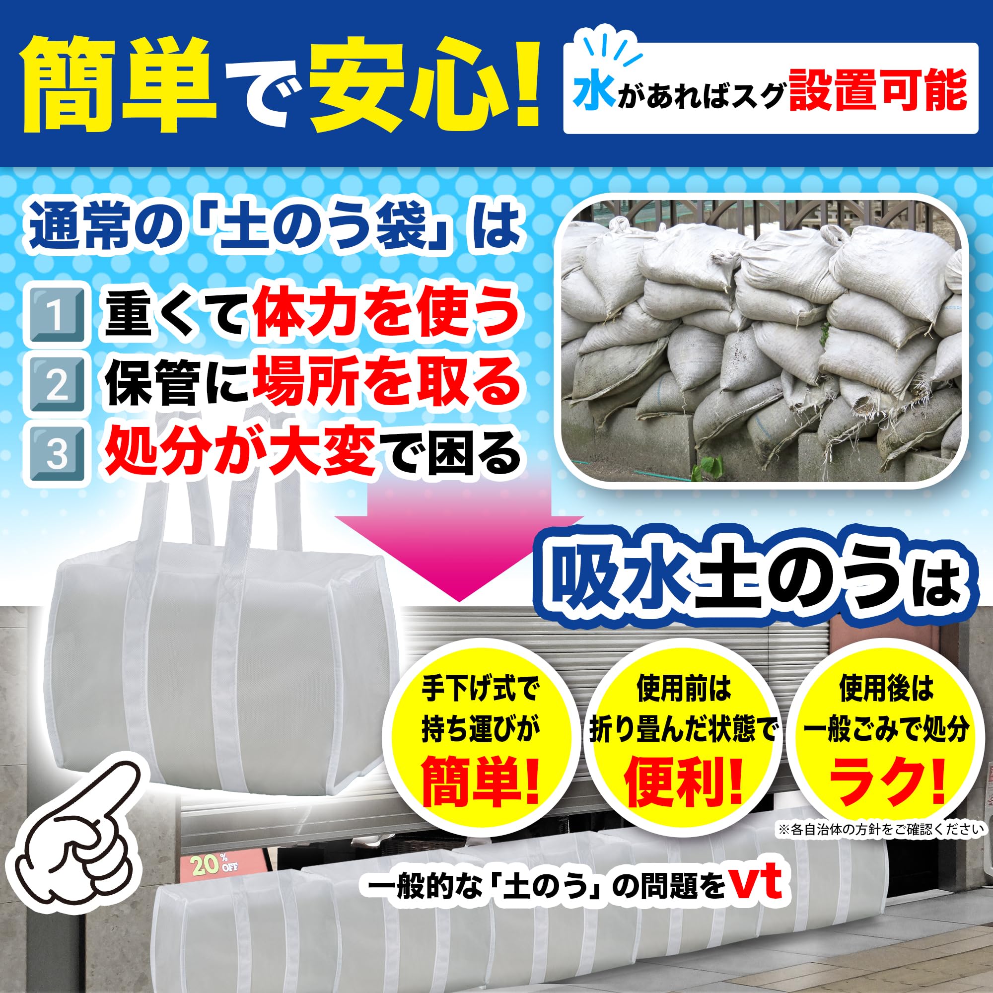 Amazon.co.jp: 【水で膨らむ 吸水土のう バックタイプ3枚入】持ち運び