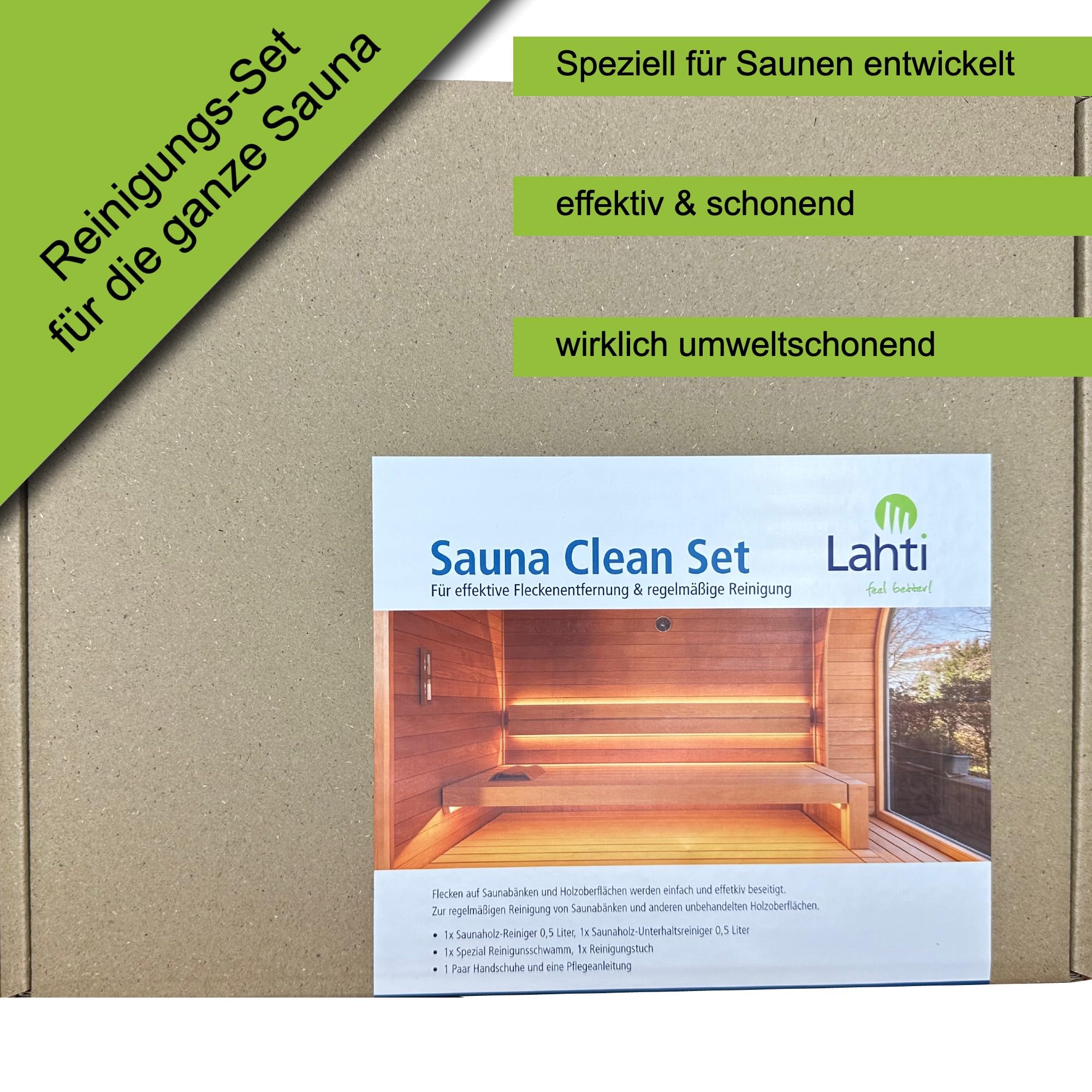 Lahti Sauna Clean Set – Solución completa para limpieza de sauna, madera y azulejos | Biodegradable