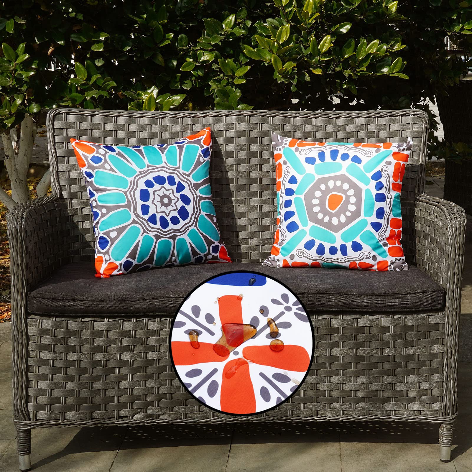 ONWAY Outdoor Kissenbezüge Set (4 Stück) 45x45 Cm – Wasserdicht, Floral Boho Design, Für Gartenmöbel & Couch