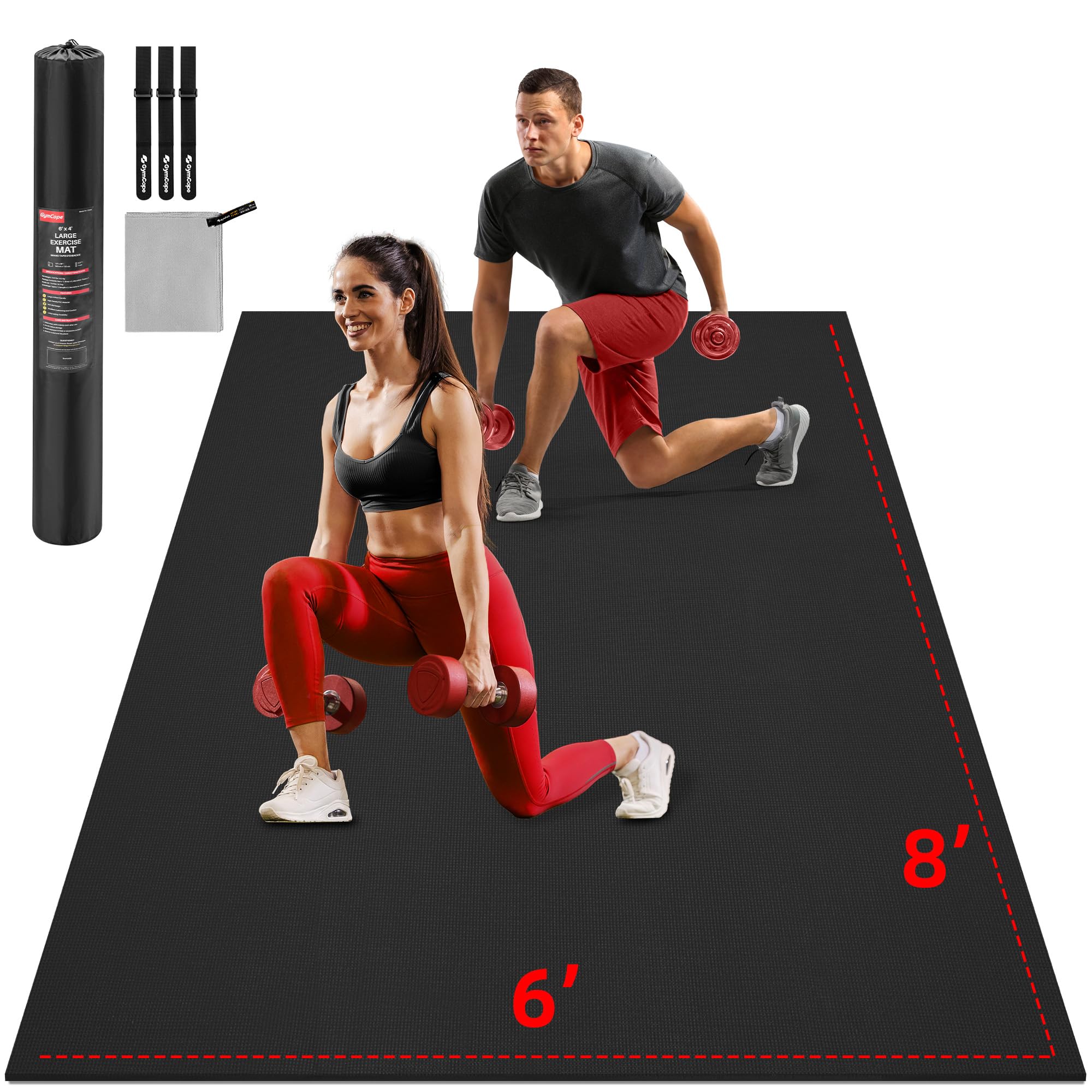 extra large exercise mat, 10'x6'/9'x6'/8'x6'/7'x5'/6'x4'(8mm) thick workout mat for home gym & garage flooring, shoe-friendly, high-density, mma, hiit, weight lifting, cardio&strength