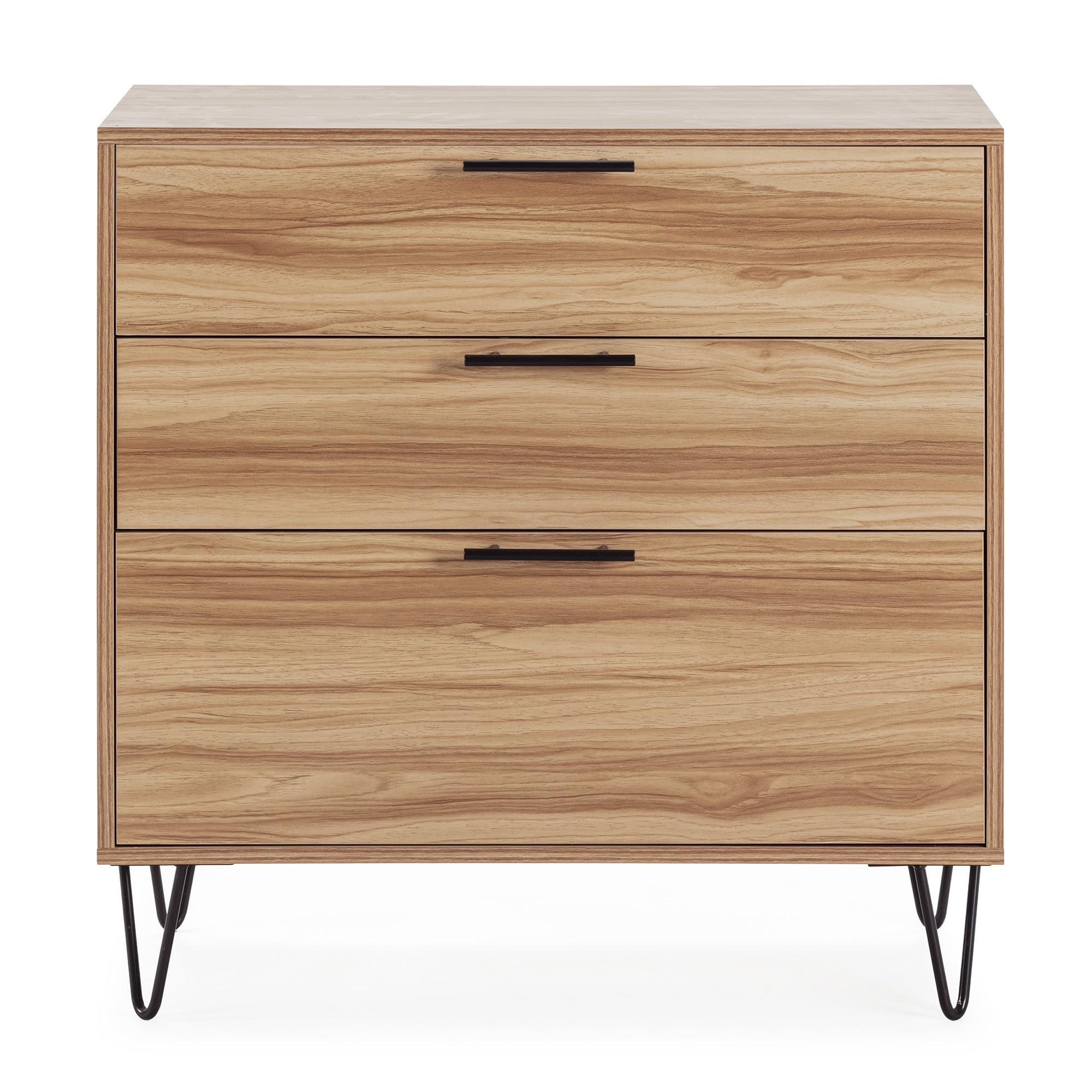 HOMN LIVING Cómoda de Noche Alma 3 cajones Color Madera, pies metálicos, 80 cm (Ancho) 40 cm (Profundo) 80 cm (Altura)