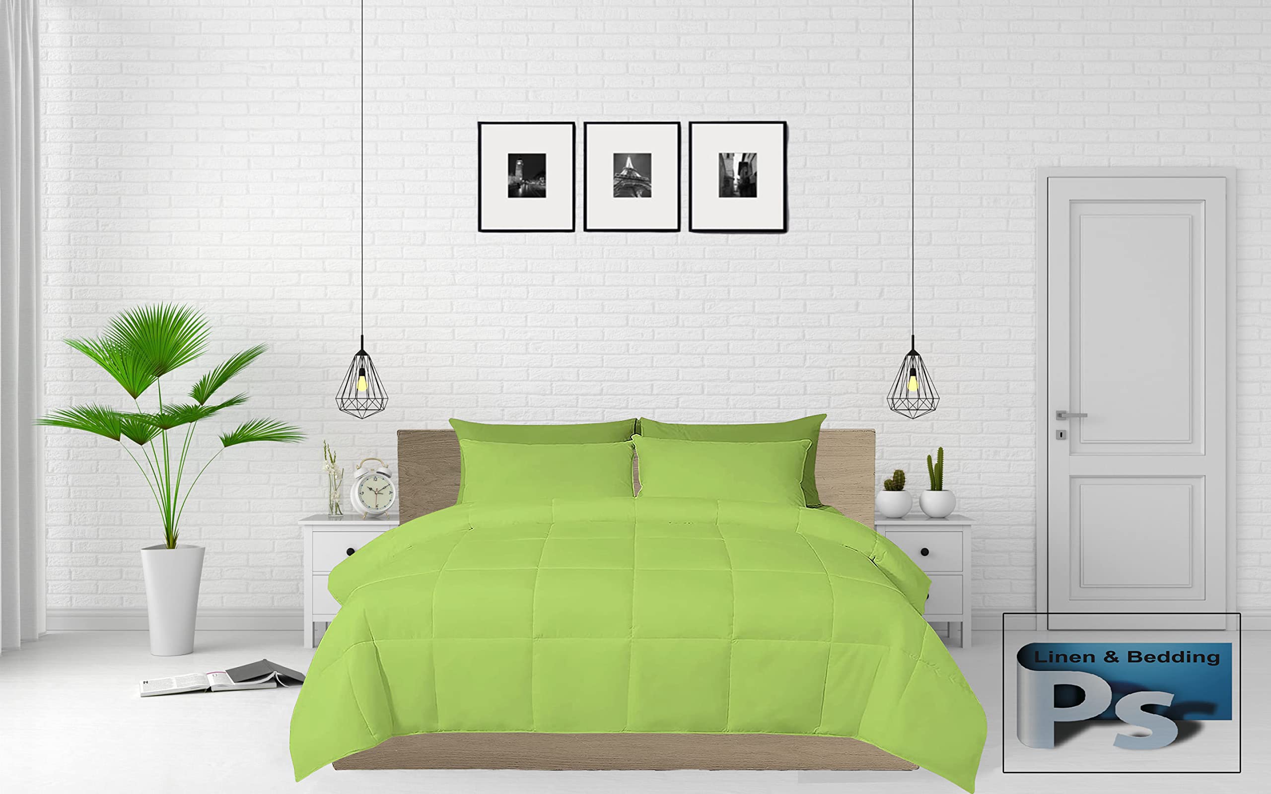 PS Linen & Bedding Luxurious All-Season 3 Piece Double Size, Box Pleated Comforter, and 600 Thread Count 200+Microfibre GSM Filling 100% Egyptian Cotton, Solid sage