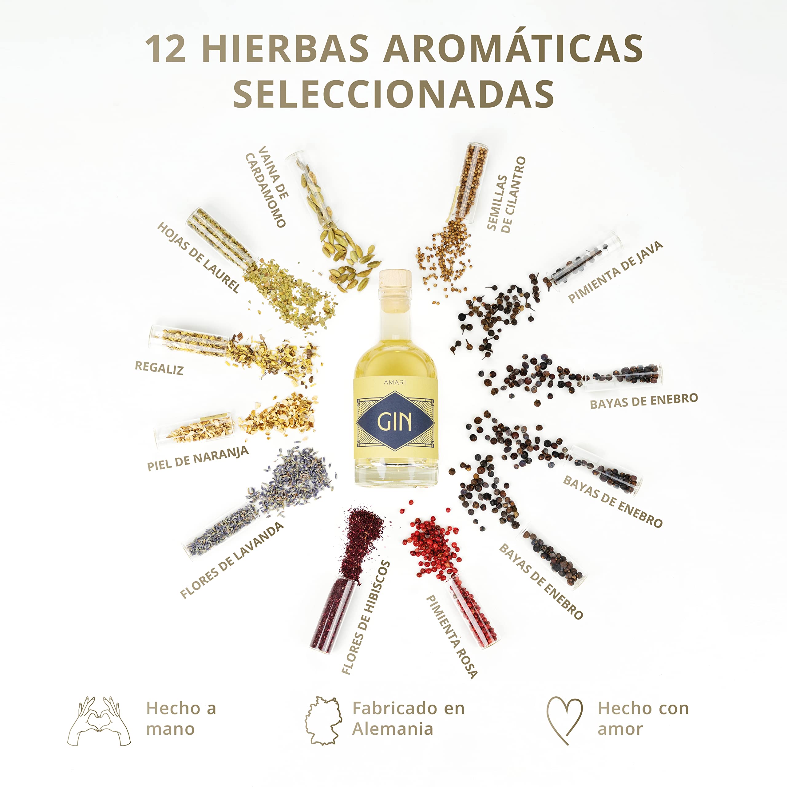 AMARI® DIY Gin Set - para hacer usted mismo, set de regalo incl. botánicos - Perfecto para en casa o como regalo, caja de regalo Gin Tasting - ideas de regalo do it yourself, kit de ginebra