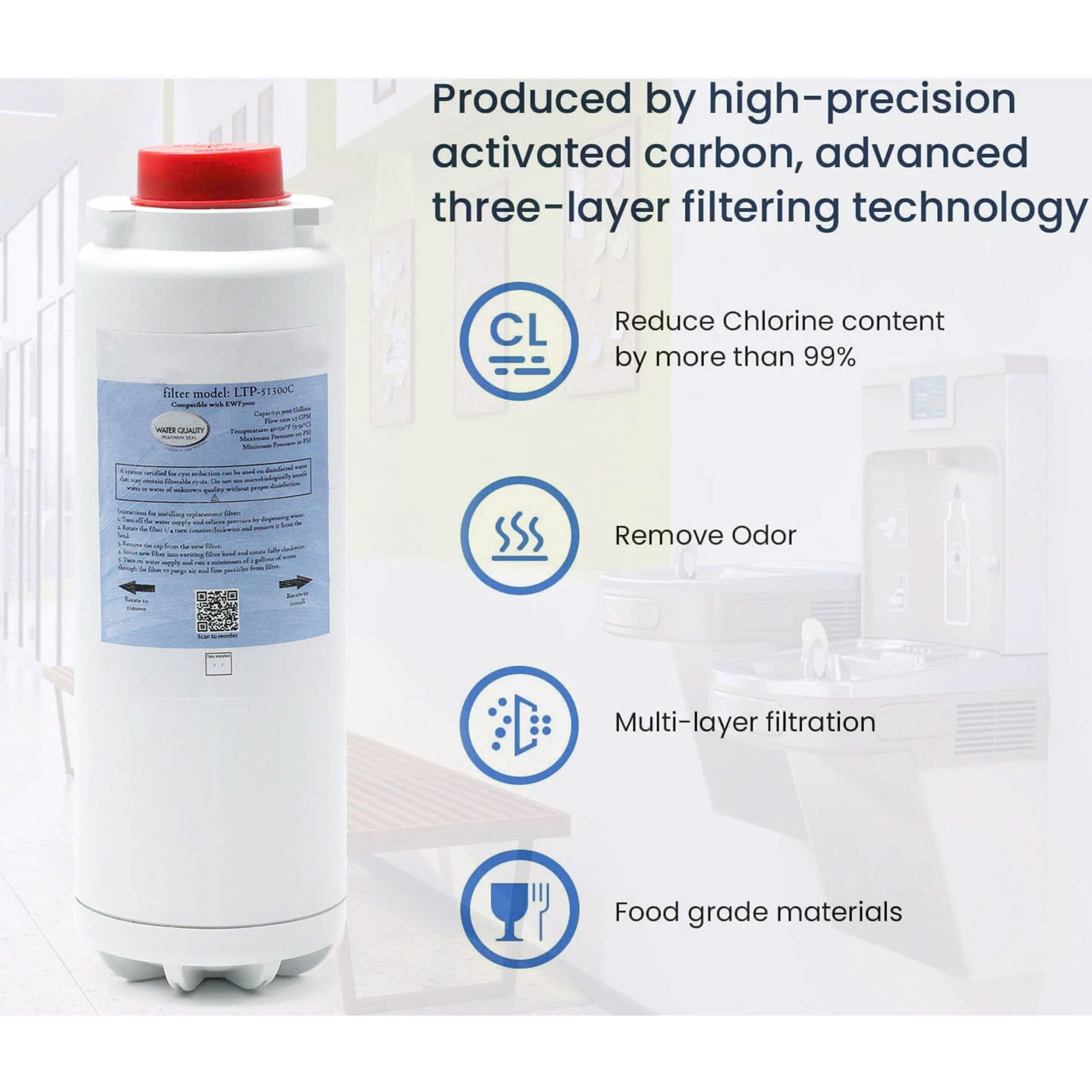 LADYTEAPOT 51300C WaterSentry Replacement, Compatible with Elkay 51300C ezH20, EWF3000 and Halsey Taylor Bottle Filling Stations (No Chip - 2 Pack)