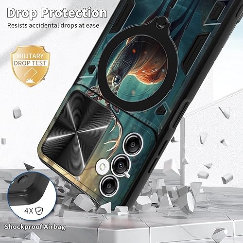 Vista 68 de Funda para Samsung Galaxy A13 5G con cubierta deslizante para lente de cámara y anillo giratorio de 360 grados, soporte híbrido de doble capa Flores