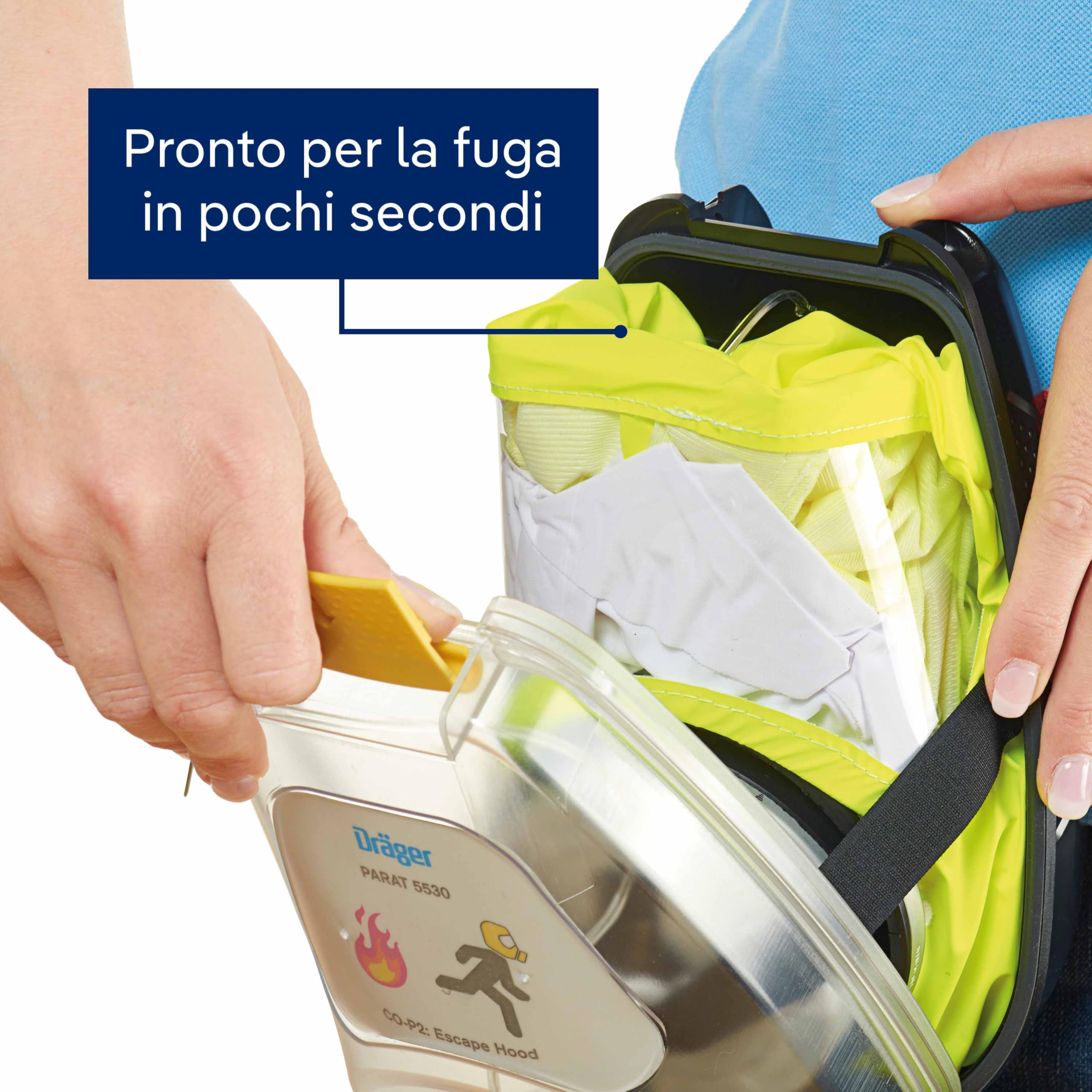 Dräger Parat 5530 cappuccio di emergenza in un robusto Hard Case | Efficace cappuccio di salvataggio per la protezione contro i gas tossici, il monossido di carbonio (CO)