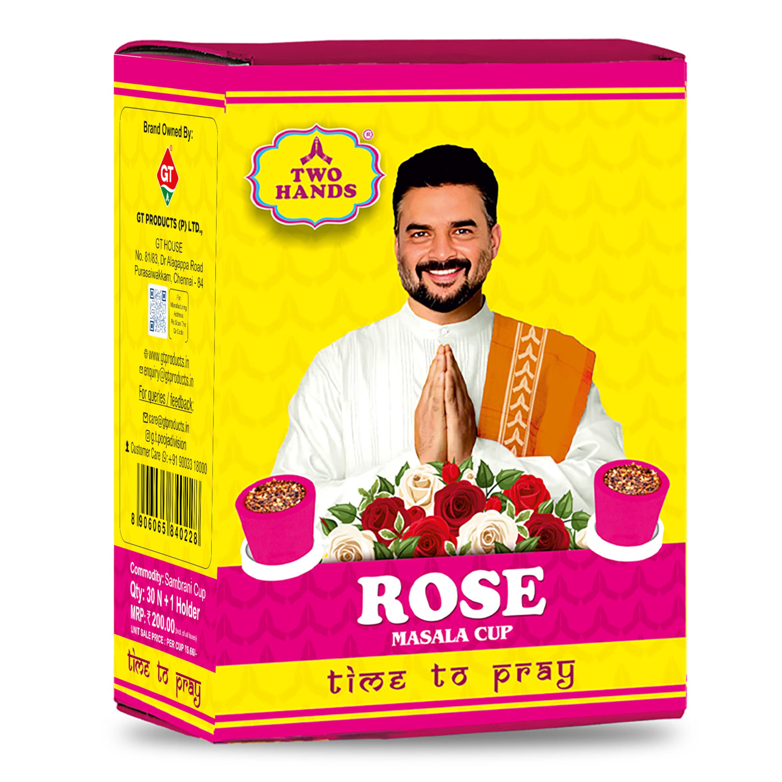 Twohands Rose Masala Dhoop Cups | 30 Natural Sambrani Cups with Free Holder | Long-Lasting Rose Fragrance for Pooja, Meditation & Relaxation | Eco-Friendly & Easy to Use