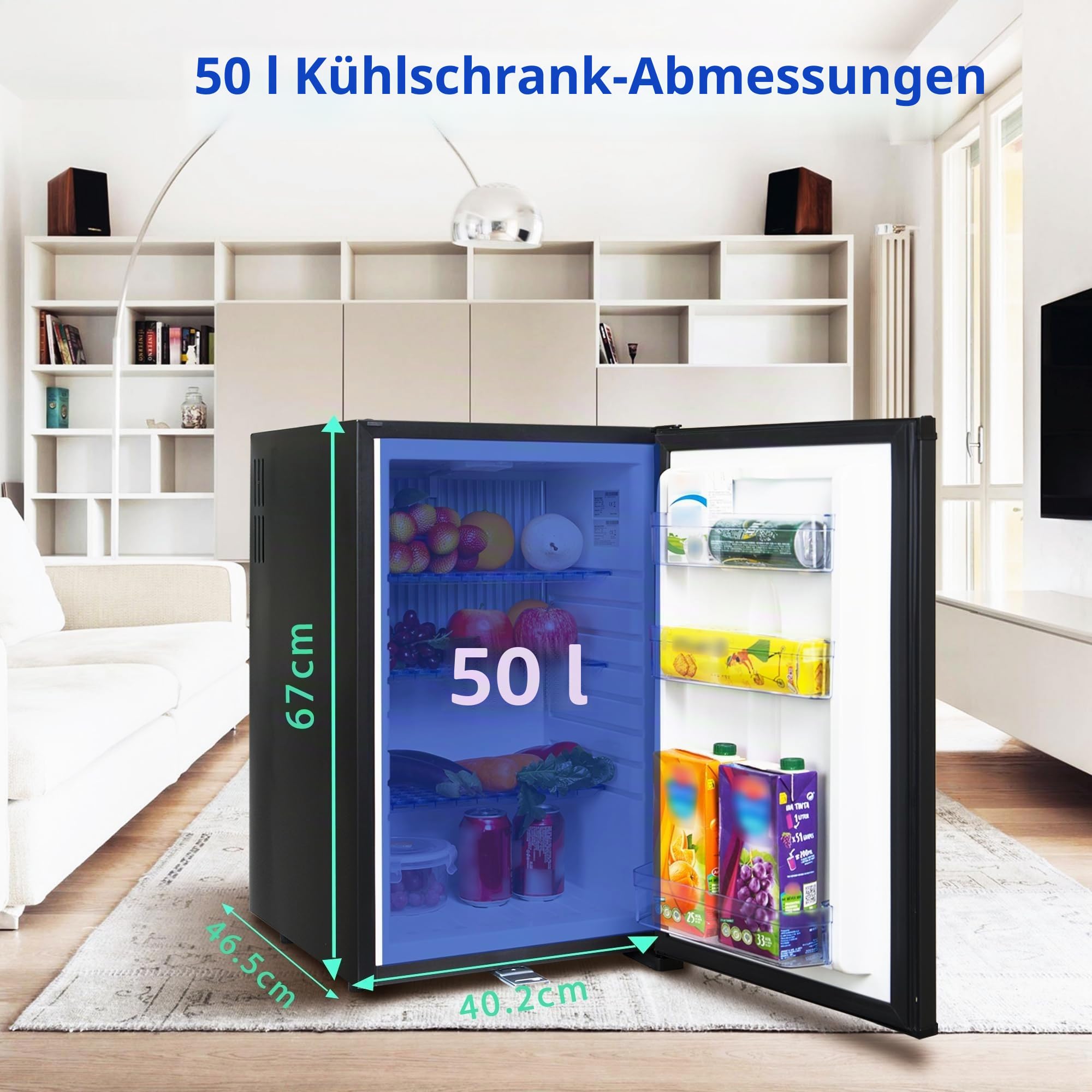 Smad 12V Kühlschrank 50L,Camping Kühlschrank 12v 230v, Leiser Wohnmobil Kühlschrank mit Schloss, Absorber Kühlschrank für Auto, Wohnwagen, Büro, Wendetür, Schwarz