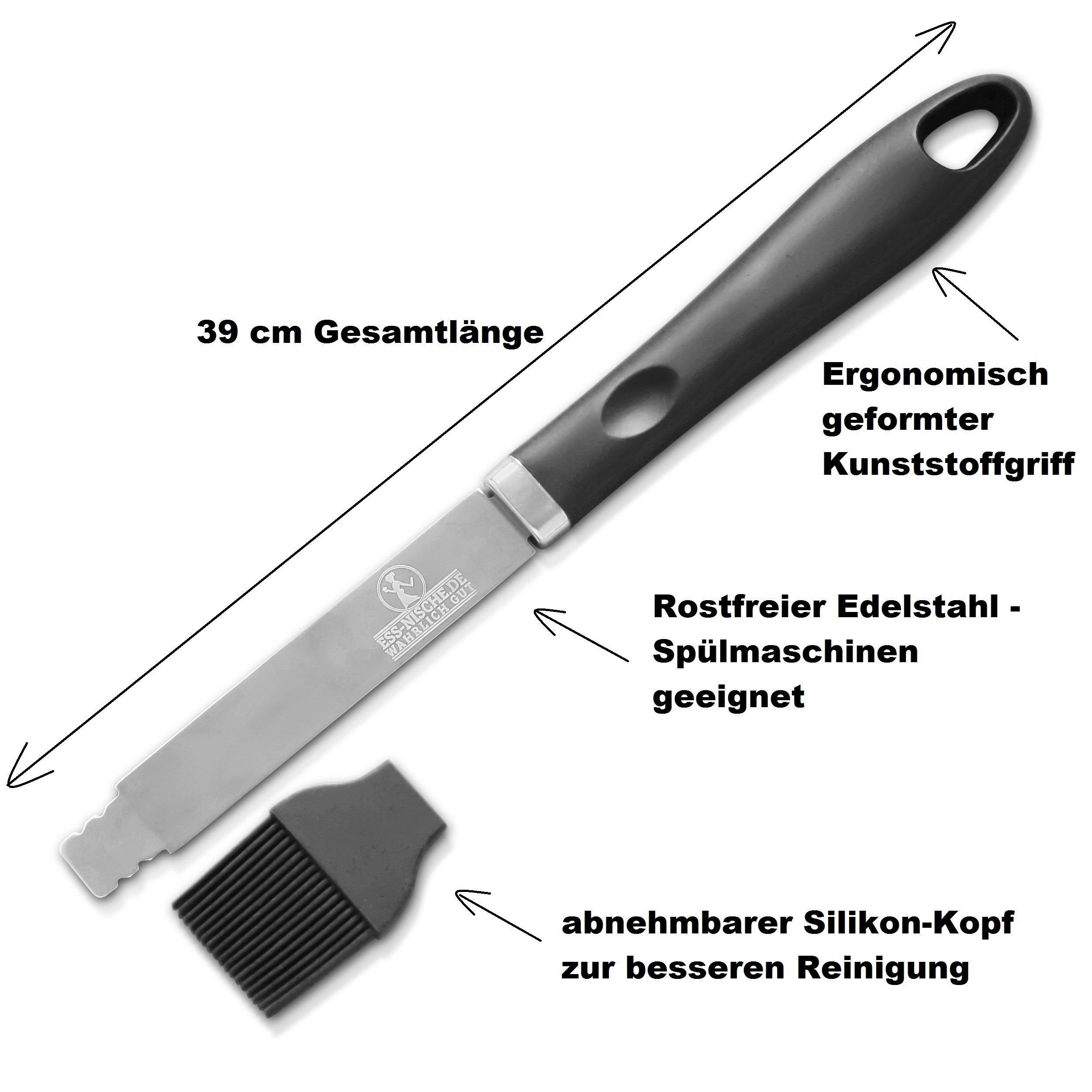 Ess-Nische® Pennello per griglia per Barbecue XXL Resistente al Calore in Acciaio Inossidabile e Silicone per marinare la Carne - Pennello da Pasticceria per glassare i Dolci