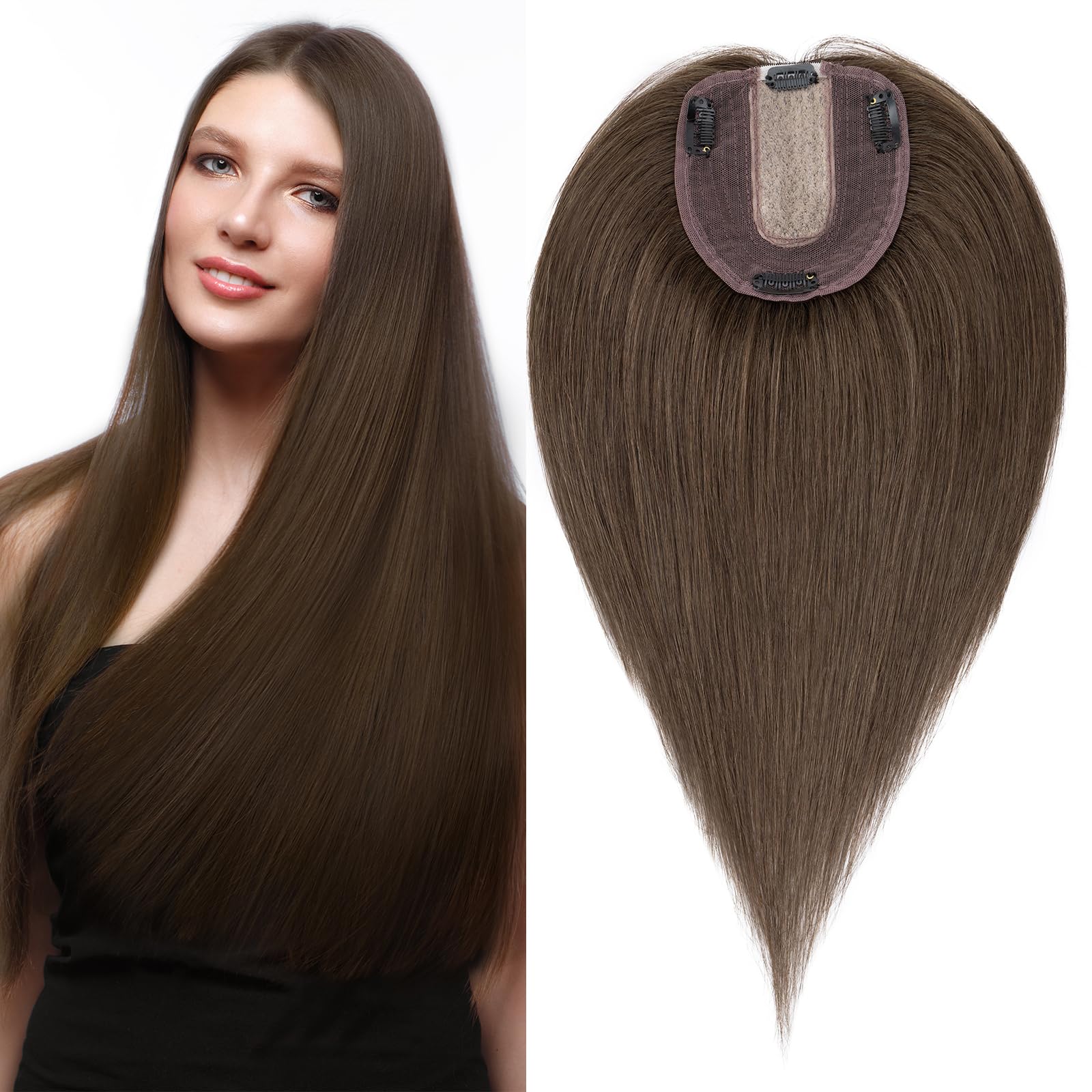 S-noilite 12 Inch 100% Human Hair Toppers Clip in Real Hair Topper for Thinning Hair Women uk Hair Piece Clip in Toupee 40g(#1B Natural Black)