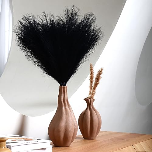 Miniatura 2 de PERFNIQUE Hierba de las pampas sintética, juego de 6 tallos de 17 pulgadas, flores artificiales cortas, rellenos de jarrón pequeño, rústico,