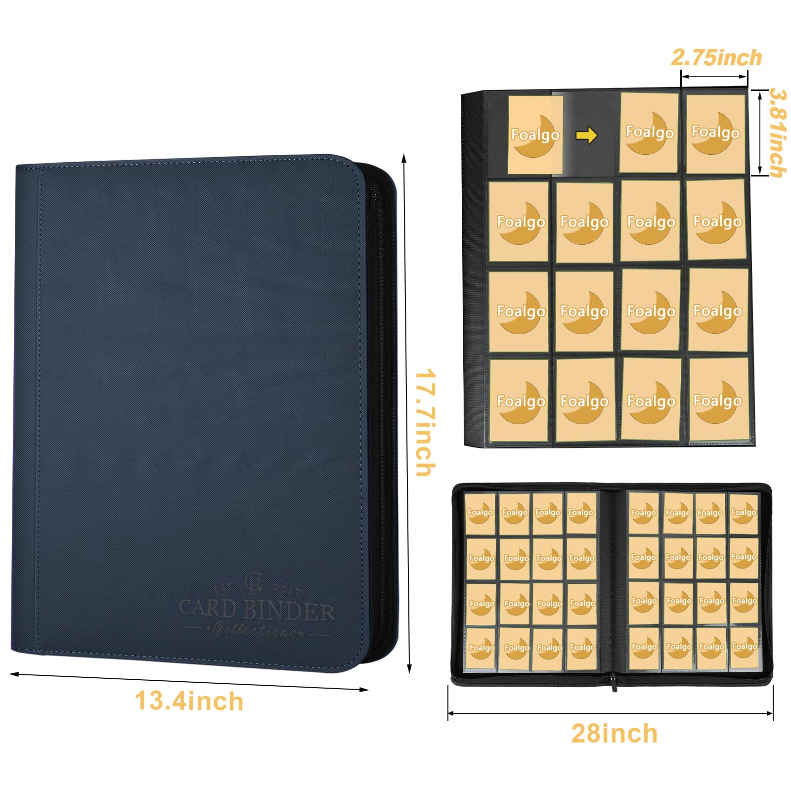 GERMUN - Carpeta de tarjetas coleccionables de 16 bolsillos, cubierta de poliuretano para más de 1000 tarjetas, carpetas de soporte para tarjetas coleccionables de alta calidad, álbum de tarjetas de