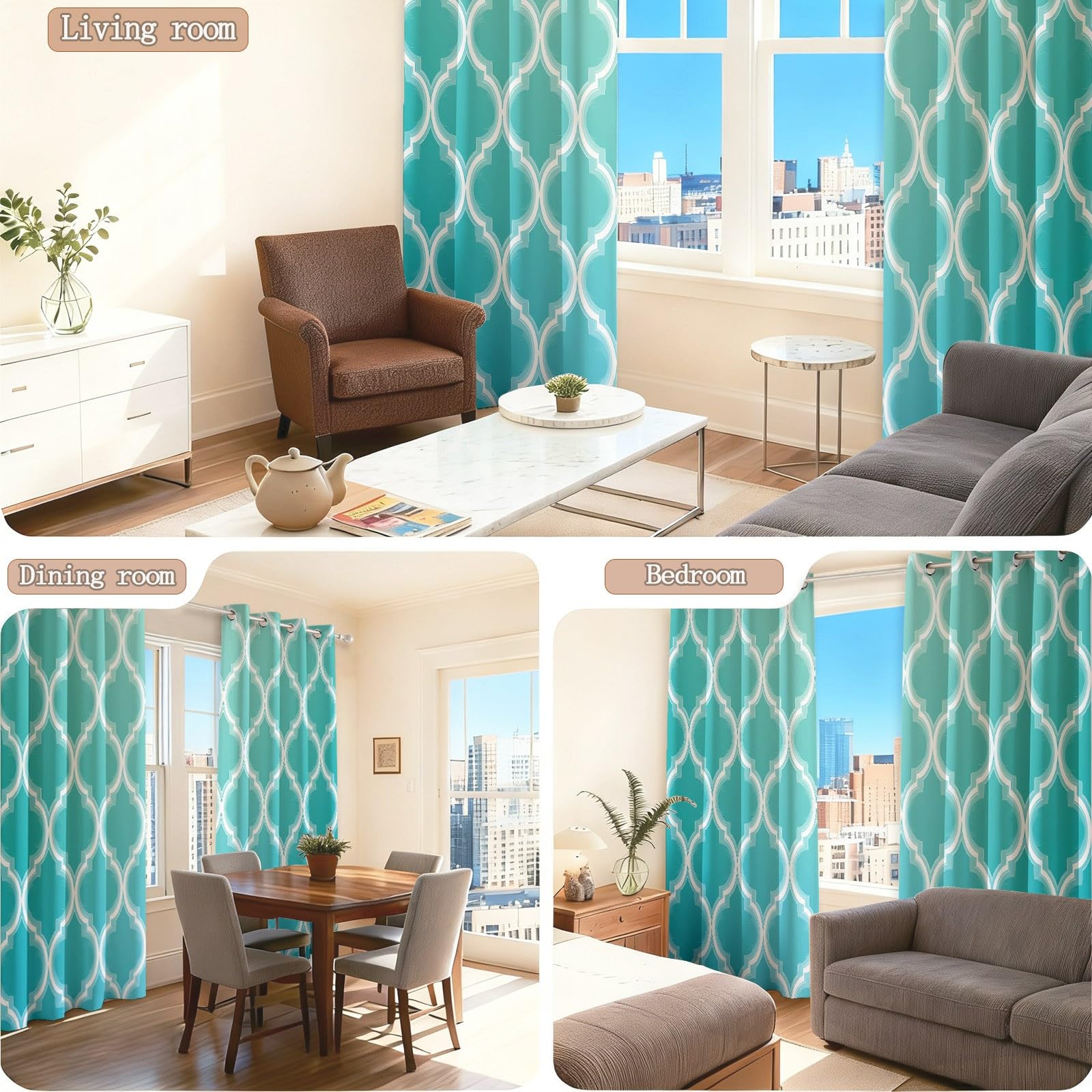 Rideau Isolan Carreaux géométriques Modernes 2 Rideaux Imprimé Thermiques Anti Froid/Chaleur Vert foncé avec Oeillets Élégant pour Salon Chambre Maison 91.5L X 214H cm (2 Panneaux)