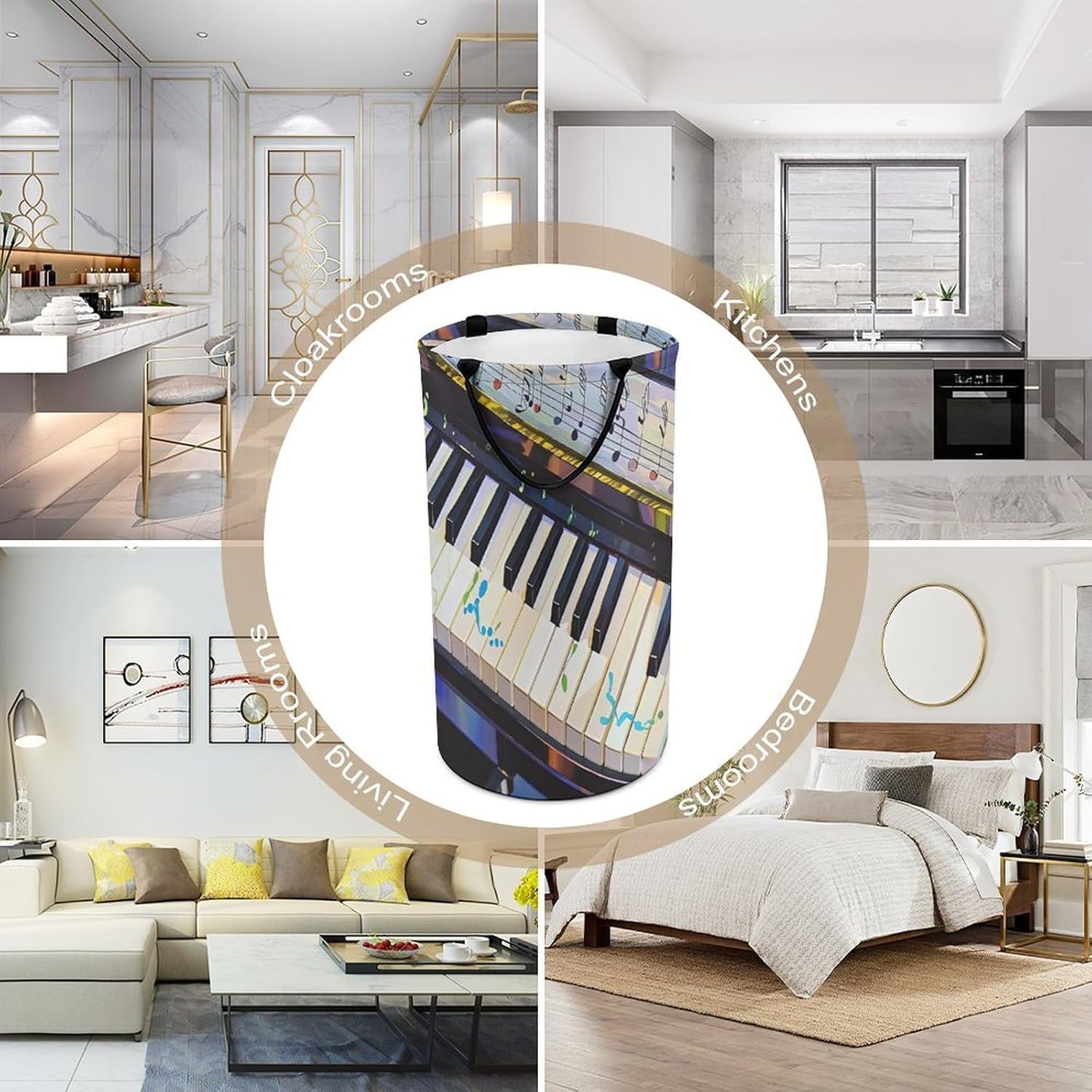 Piano Keys with Note Patterns Laundry Hamper Large Collapsible Laundry Basket with Handles Waterproof Clothes Hamper Portable Dirty Clothes Basket for Bedroom Laundry Room Closet Bathroom