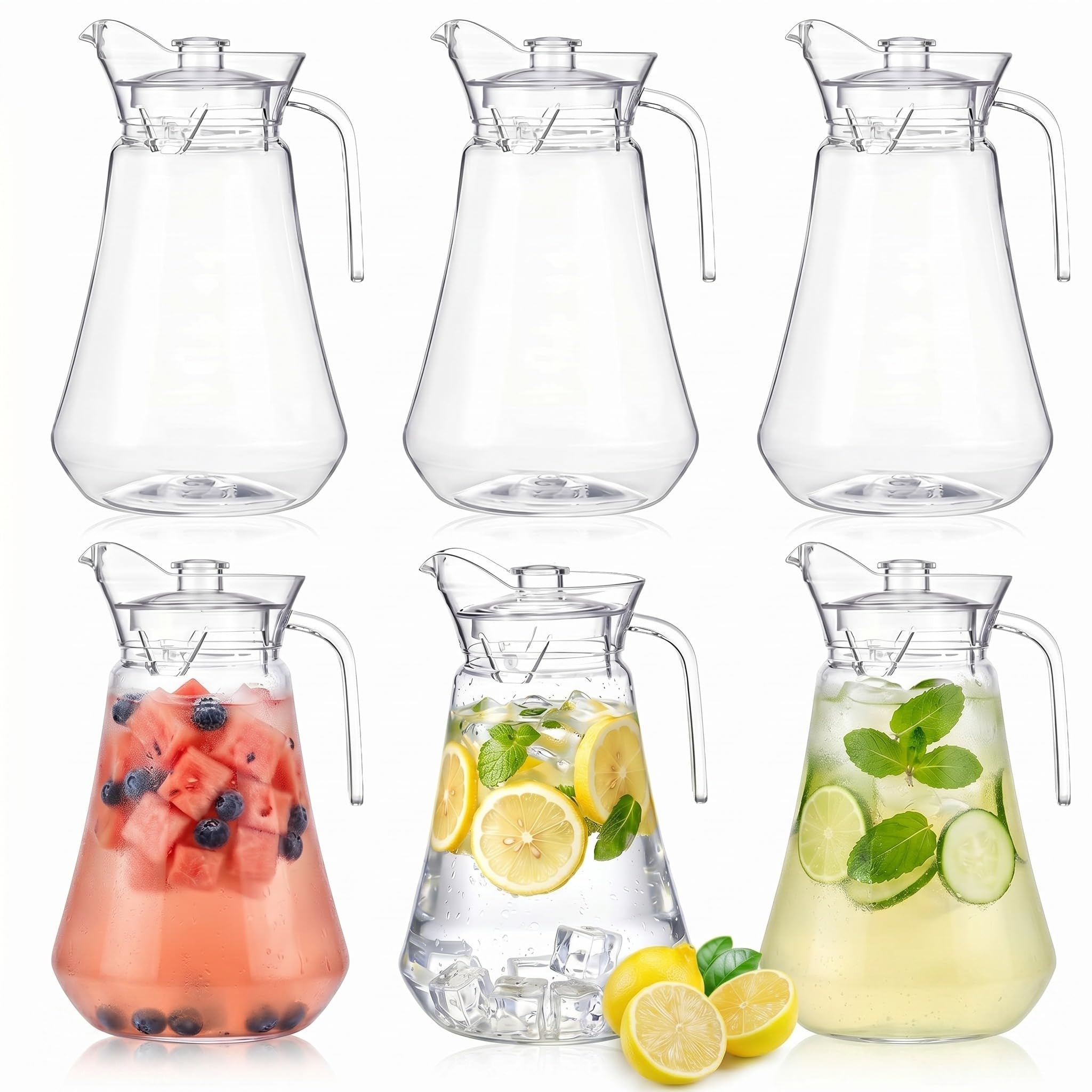 Tessco 6 Pcs Plastic Pitchers 60 Oz Clear Water Beer Jug Large,Modern
