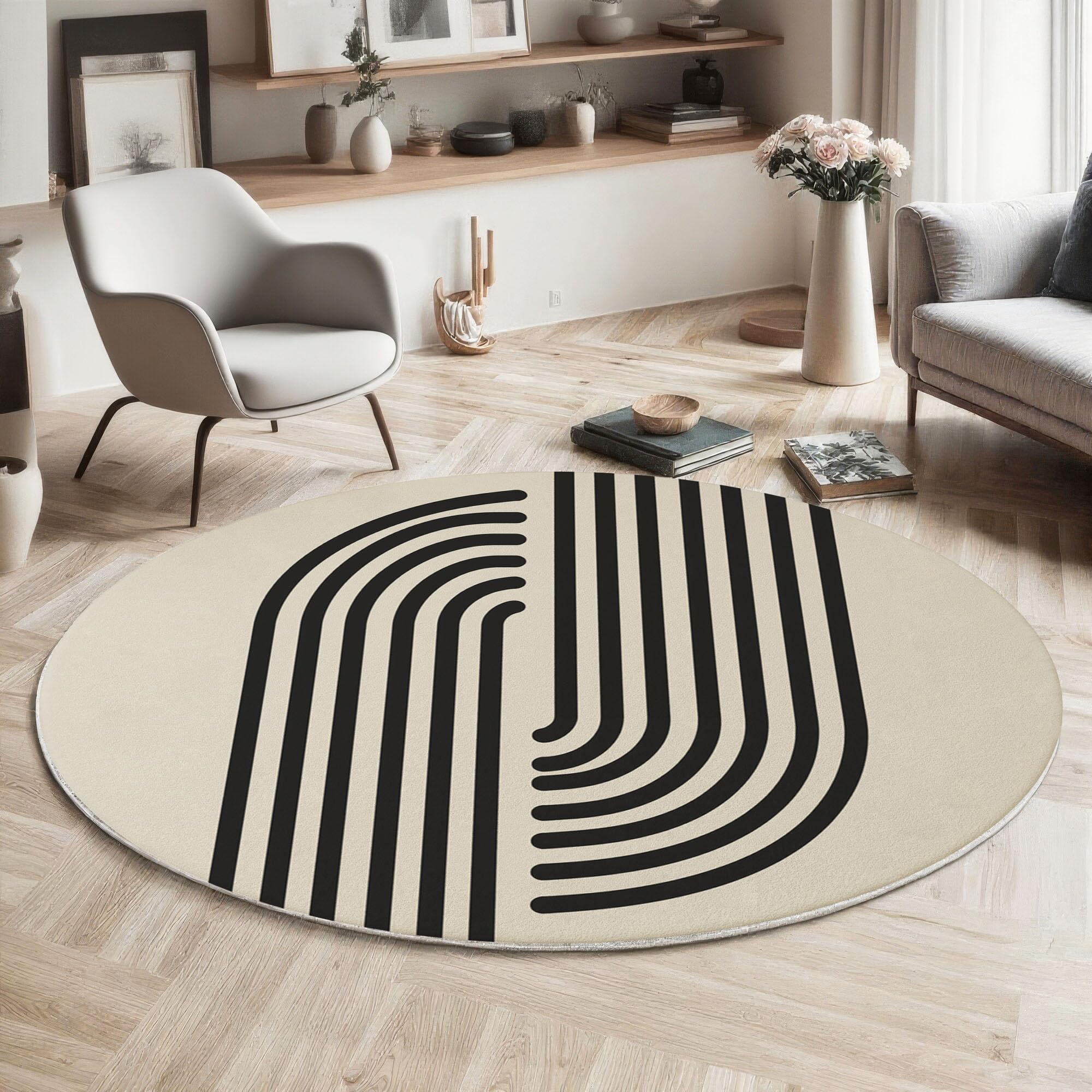 Tapis doux antidérapant rond 60cm beige pour salon et chambre