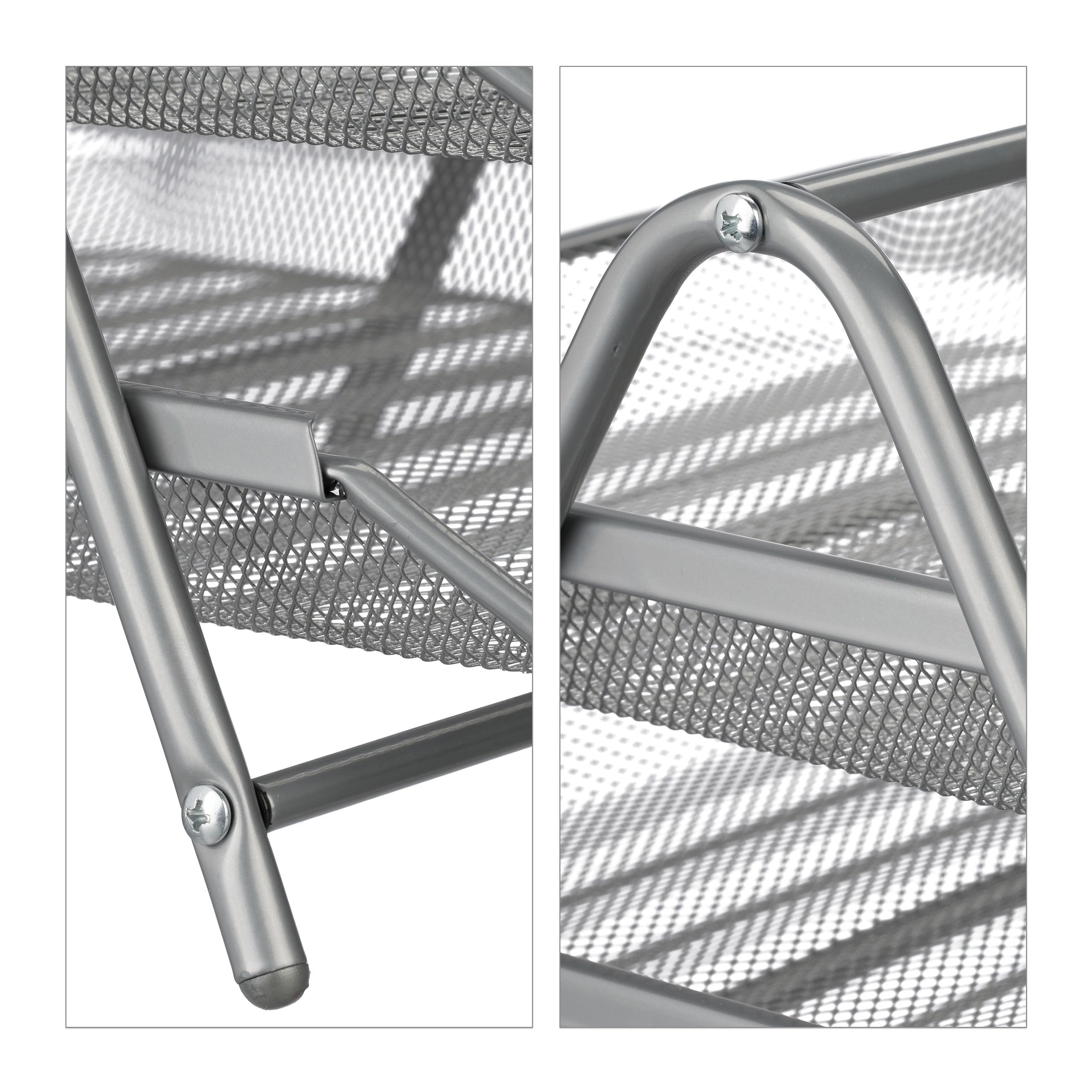 Relaxdays Organizer Portadocumenti con 4 Vaschette, Portalettere A4, HxLxP 32,5 x 30 x 35 cm, Rete in Acciaio, Argentato