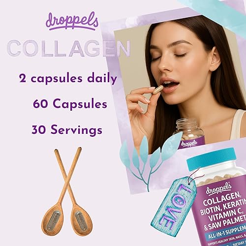 Miniatura 9 de Droppels Cápsulas de colágeno Colágeno avanzado + biotina + queratina + vitamina C Apoyo para el cabello, la piel, las uñas y las articulaciones