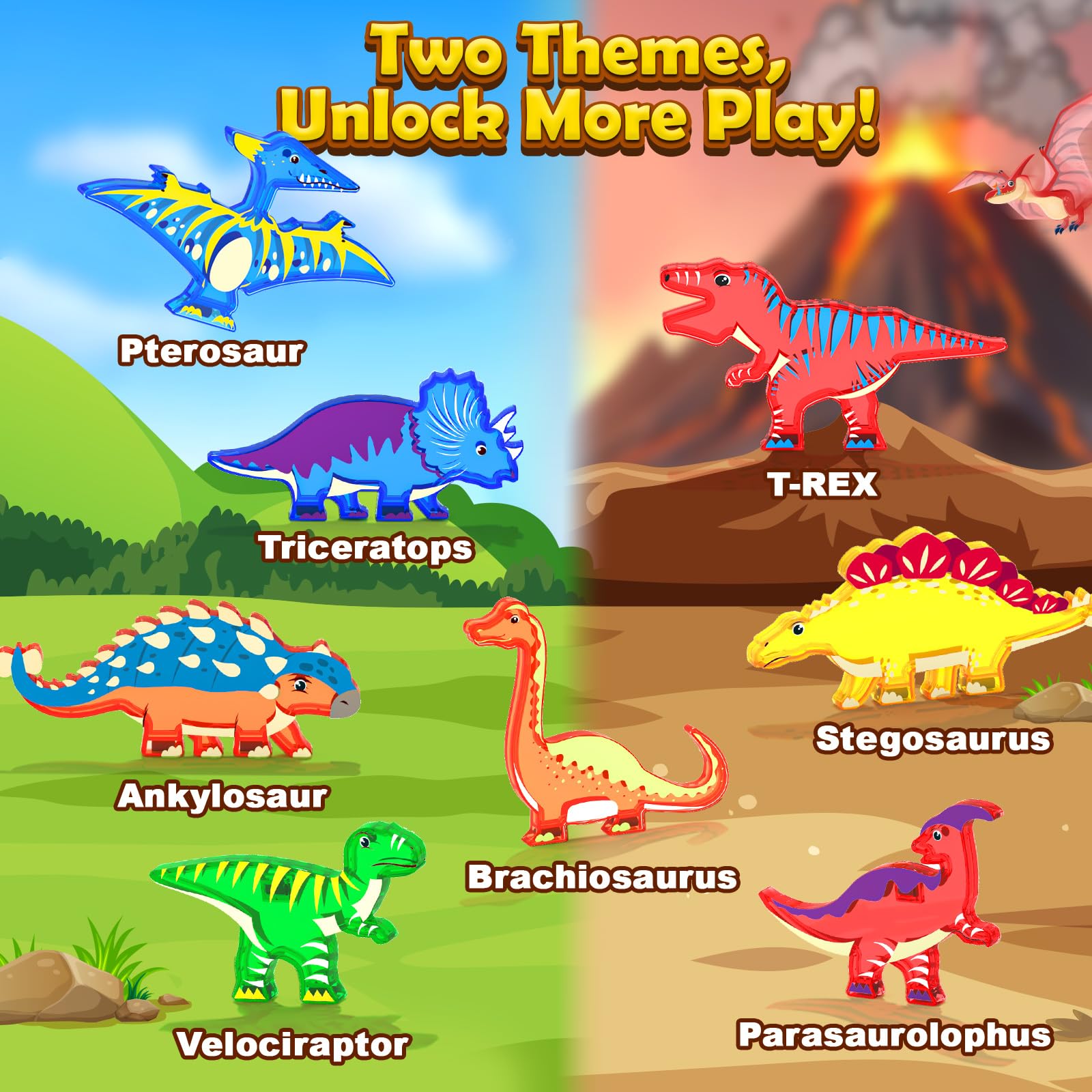 102PCS Dinosaur Toys Magnetic Tiles with 8 Dinosaurs for Kids 3-5 5-7, Jurassic Scenes Dinosaur World Set, Magnetic Blocks Kids Sensory Toys for Boys & Girls Ages 3+, Classroom Must Haves