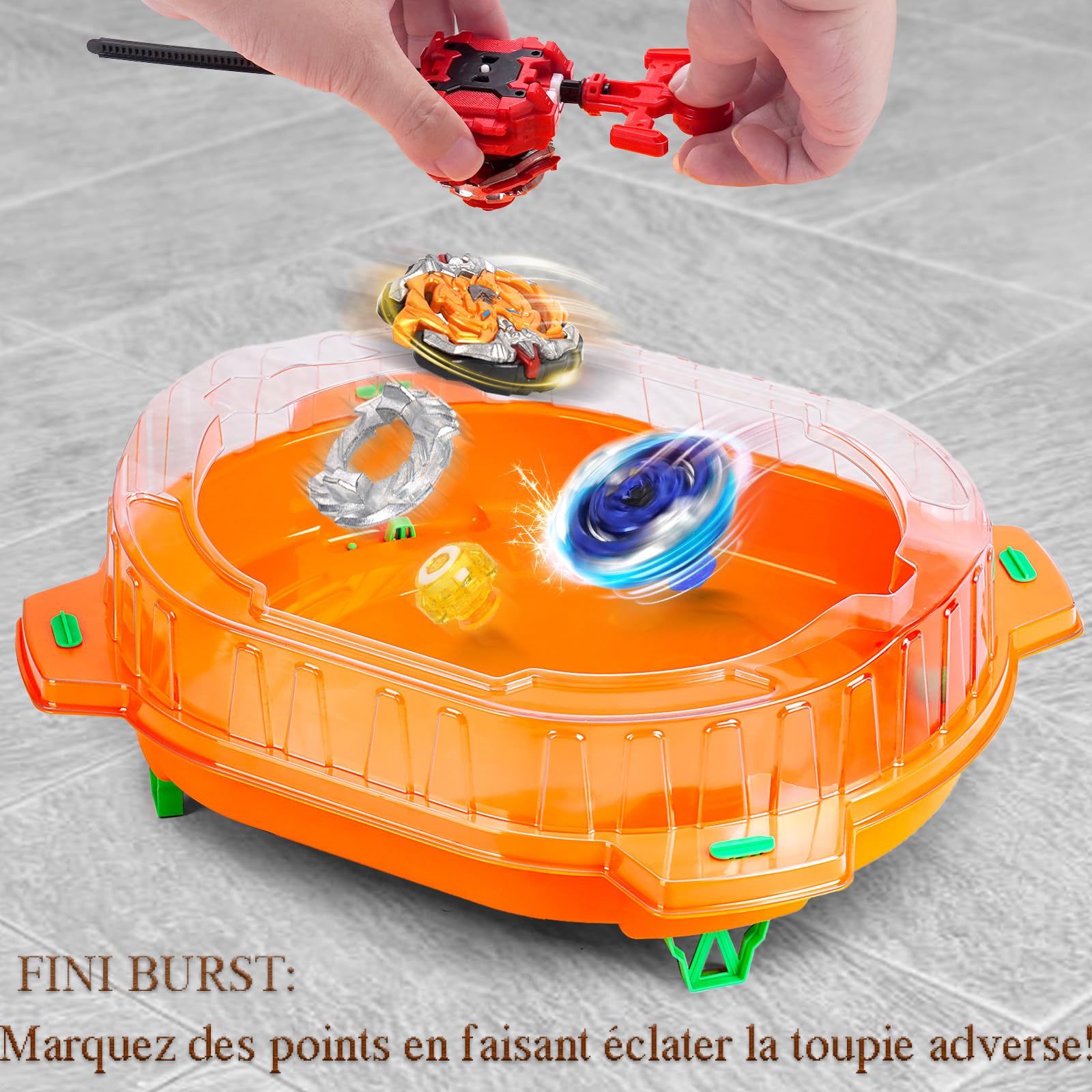 Burst Arène Set, 6 toupies et 2 lanceurs, Stadium de Combat pour Les Enfants à partir de 6 Ans, Cadeau de Jeu pour Les garçons L'orange