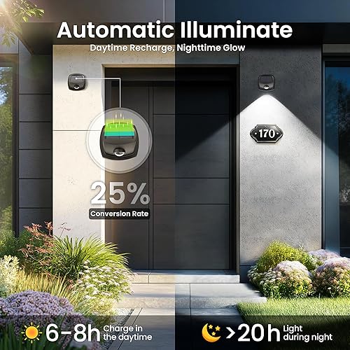 Miniatura 2 de Luces solares para valla al aire libre, 3 modos de iluminación, luces de pared alimentadas por energía solar para exteriores, impermeables, IP65,