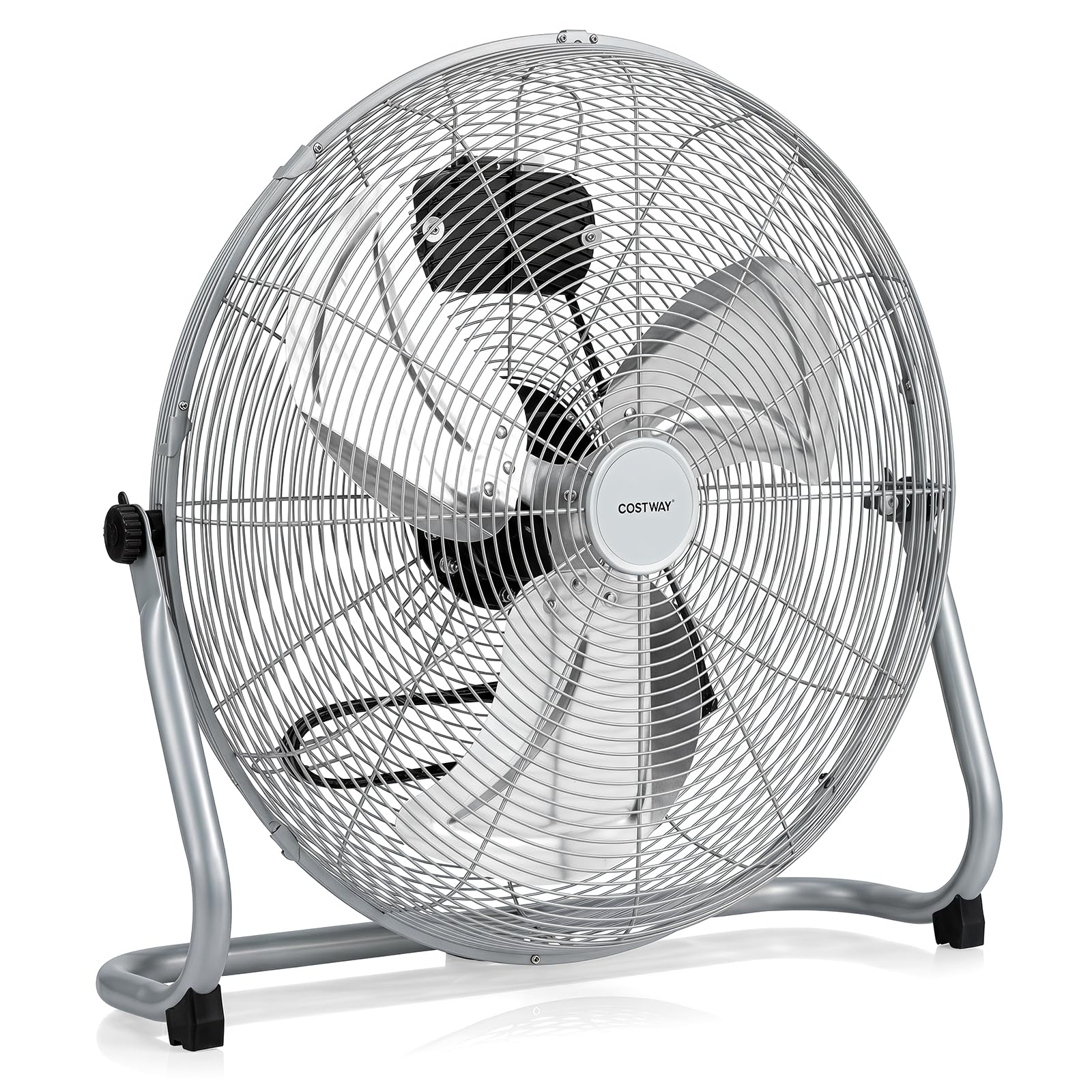 COSTWAY Bodenventilator 57 cm, Standventilator 160W mit 3 Geschwindigkeitsstufen, 145° verstellbare Windmaschine Metall, Luftkühler für Zuhause, Garage & Werkstatt, Silber