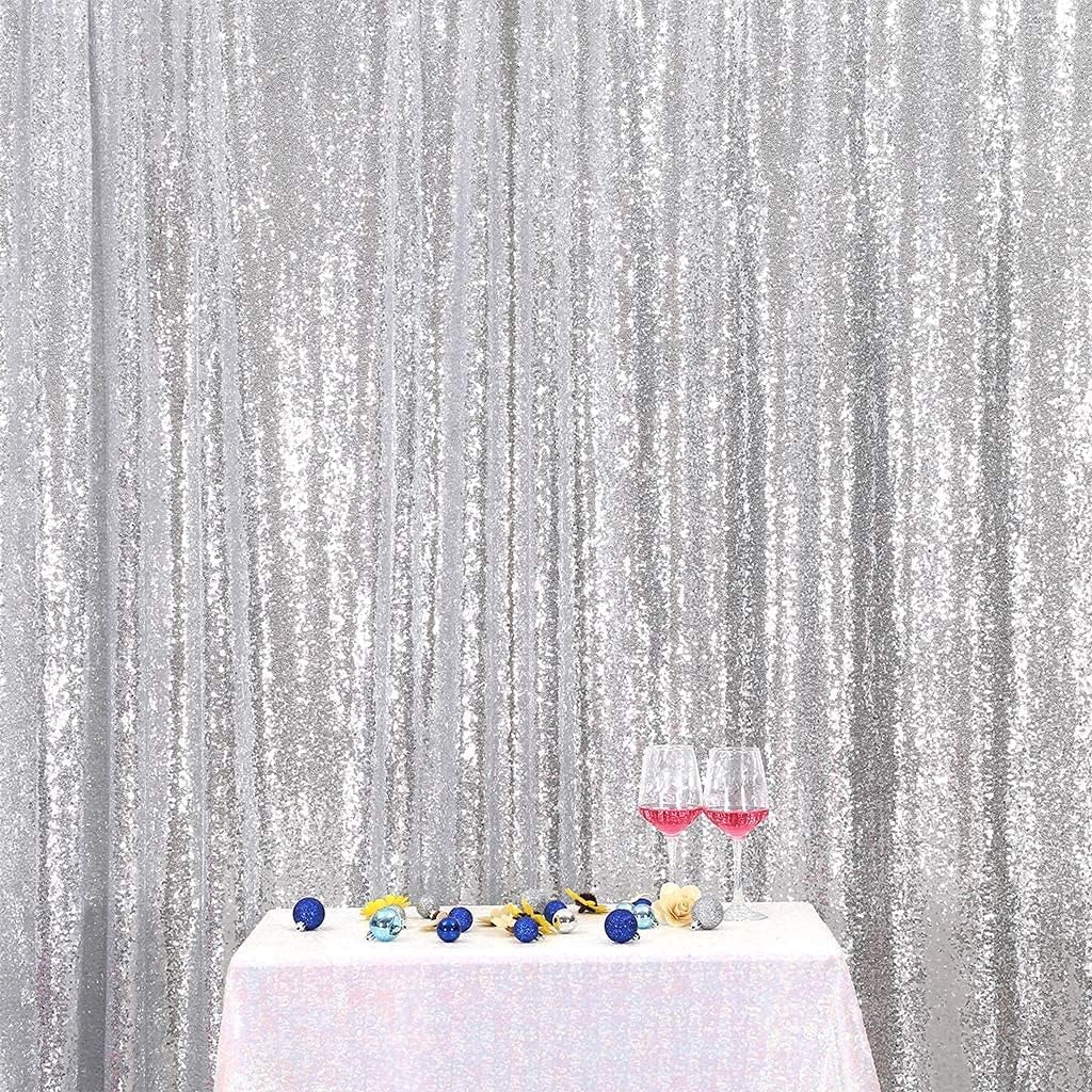 Poise3EHome 6FT x 8FT Silver Sequin Photo Backdrop Curtain for Birthday Wedding Engagement Baby Shower Bachelorette Christmas Party Decorations