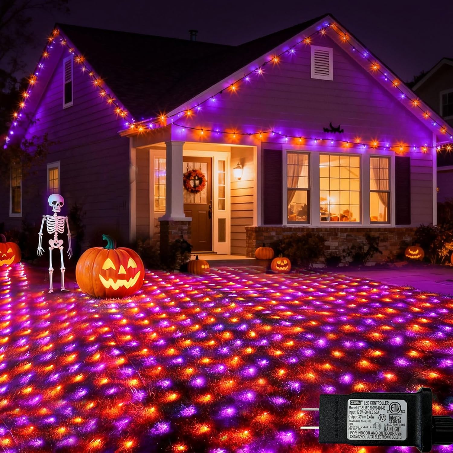 360LED Net Lights Halloween Decorations, 21ft x 5ft Purple Orange Mesh Lights with 8 Modes & Timer, Connectable Waterproof Twinkle String Light for Bushes Tree Garden Lawn Holiday Outdoor Party Purple Orange 360 LED (Green Wire)