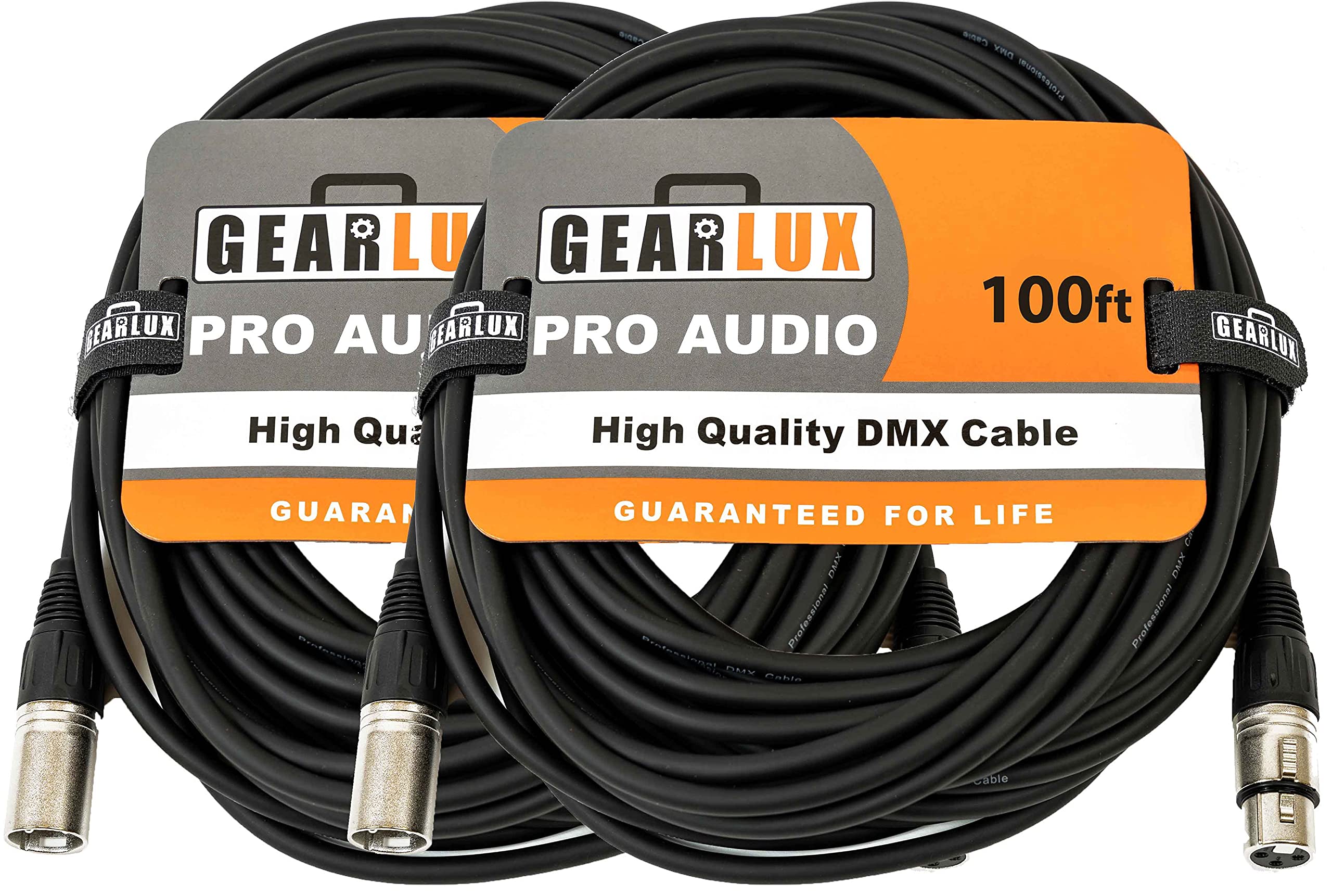Gearlux 100-Foot 3-Pin Male-to-Female DMX Cable - 2 Pack