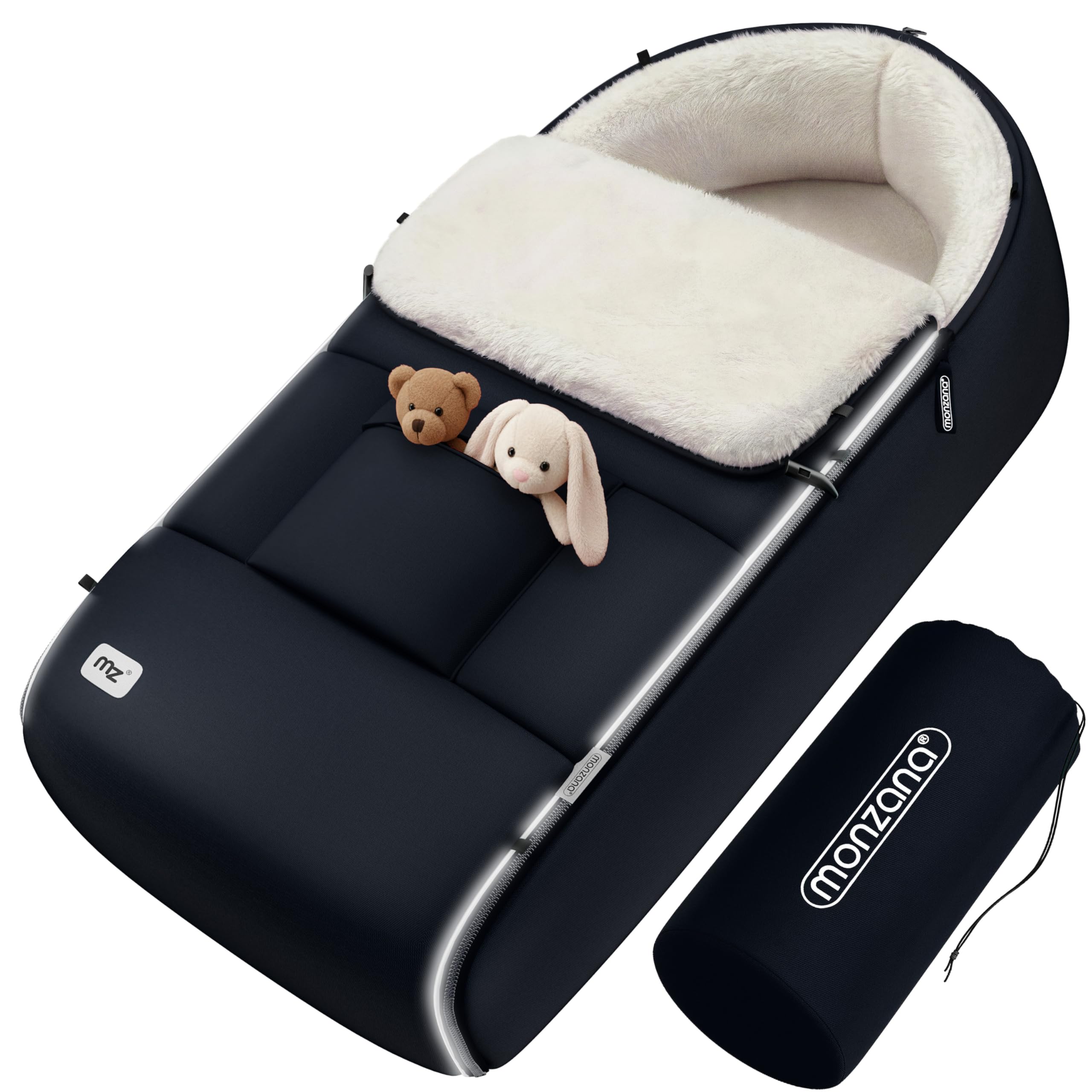 MONZANA® Baby Footmuff Cosytoes | Universal Pushchair Stroller Buggy Pram Car Seat | Converts to Changing Mat | Fleece Lined | Winter Warmth | Water-Resistant | Windproof | Dark Blue
