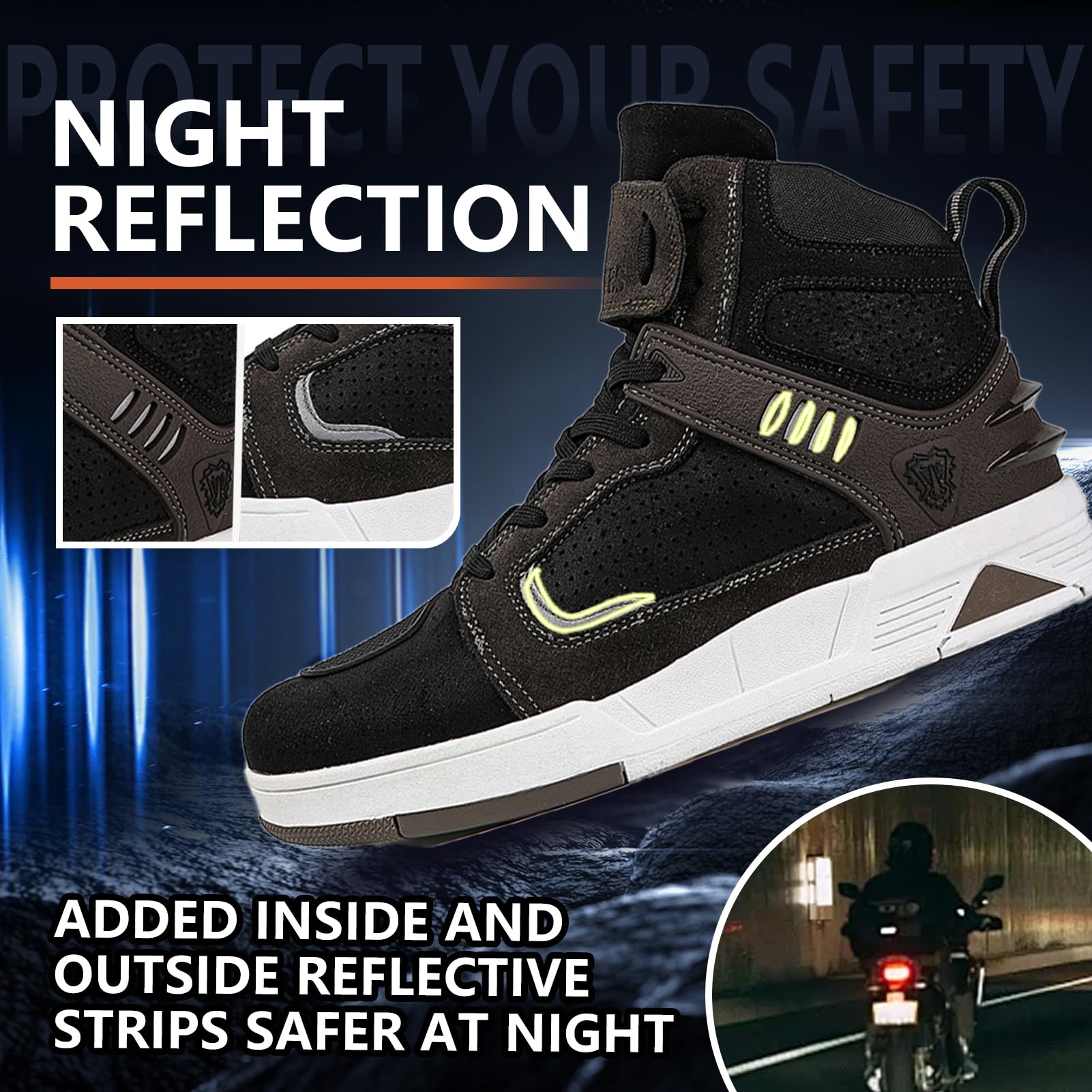 Motorradschuhe Herren Motorradstiefel Herren Motorrad, rutschfeste, atmungsaktive Street-Casual-Biker-Boots mit Knöchelstütze Leder Wildleder Racing Board Schuhe