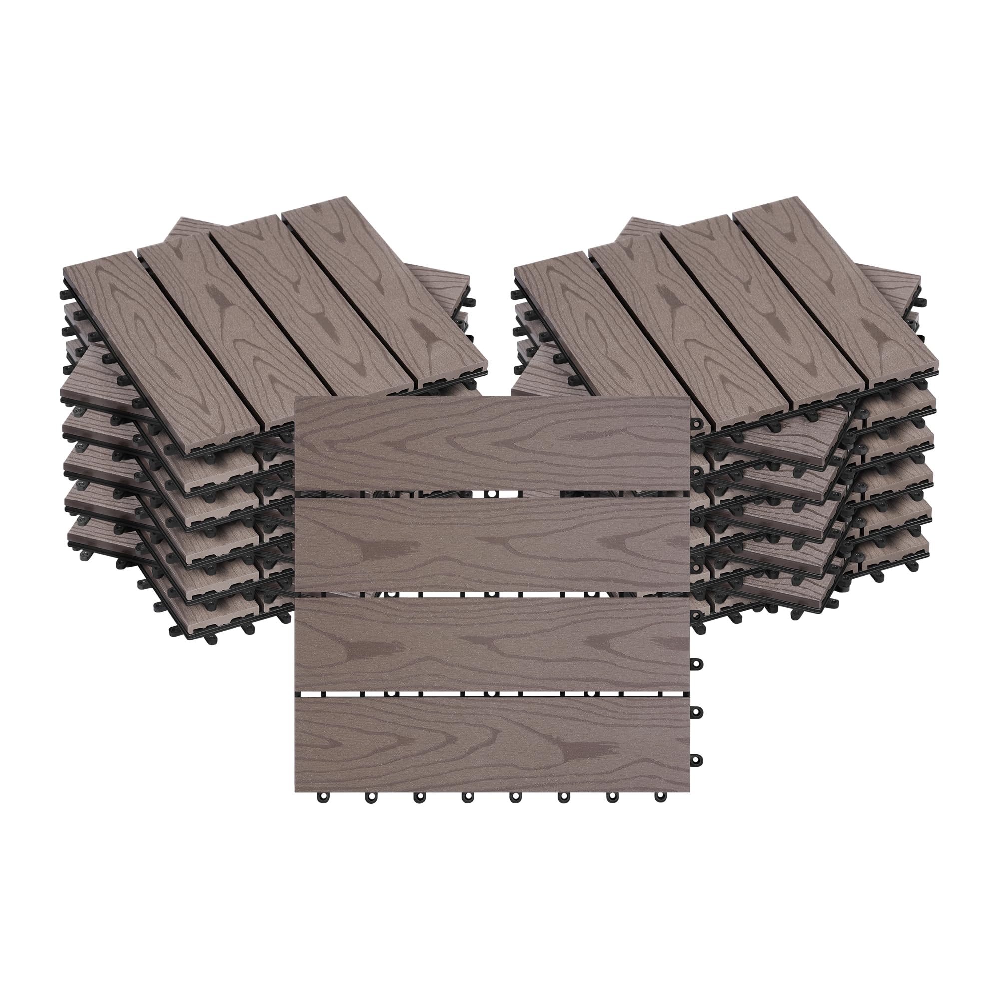 WOLTU WPC Terrassenfliesen Holzoptik Terrassendielen Fliese in Bodenbelag mit klicksystem, für Terrasse und Balkon 30x30 cm im Set Braun (22 Stück / 2 m²)