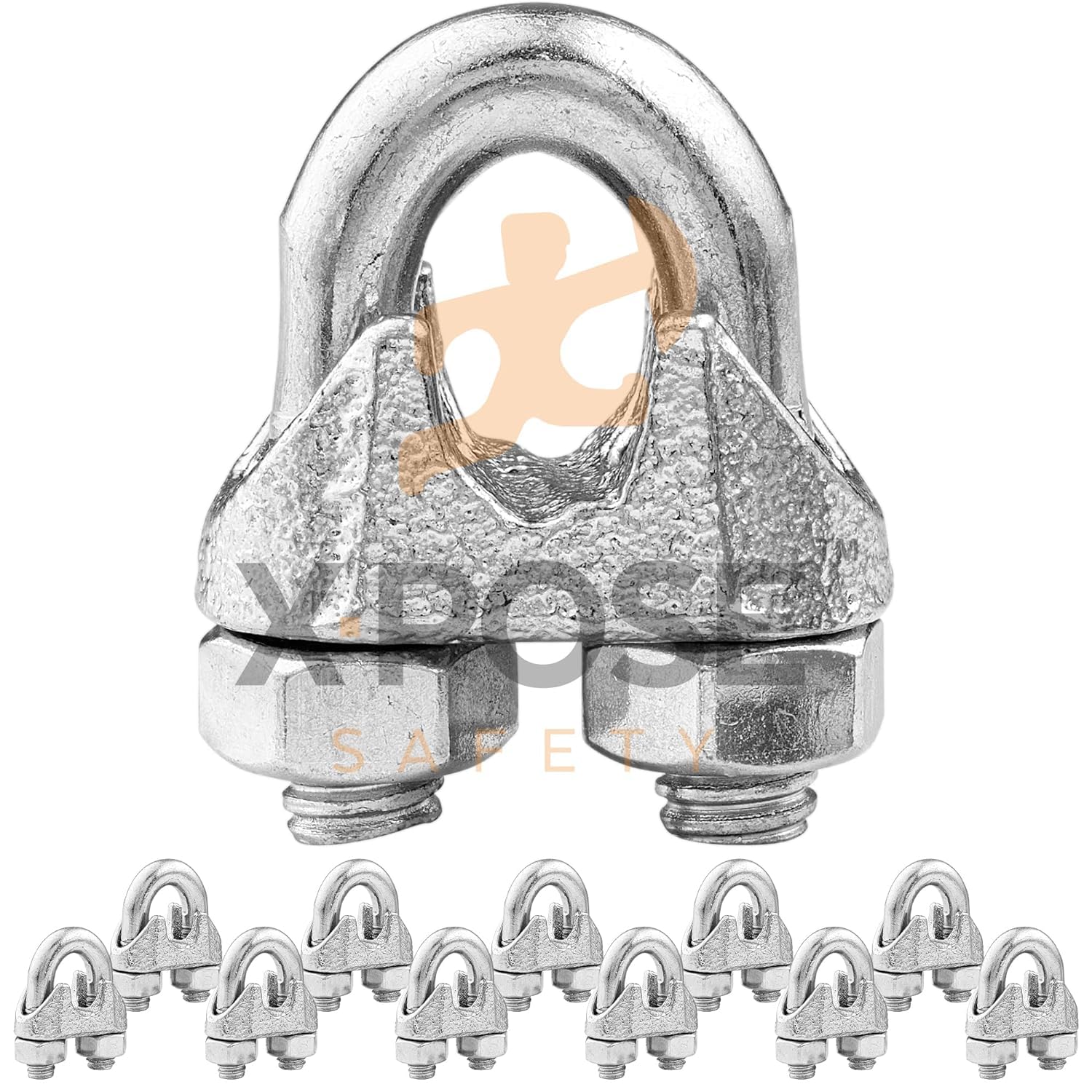Xpose Safety - Morsetto per fune metallica in acciaio inox, 5/16", zincato a U, clip per cavi di tipo Guy, recinzioni metalliche, antenne, stendibiancheria, gabbie battute, confezione da 120