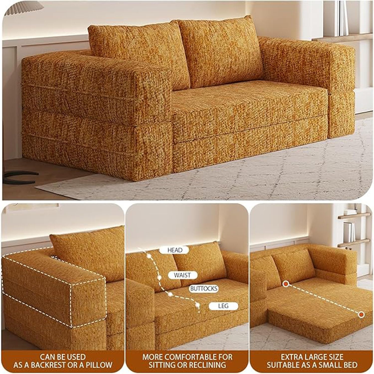 Divano a Compressione, Divano 2 Posti Sottovuoto Componibile, Senza Montaggio, Tampone in Spugna ad Alta resilienza, per Camera da Letto/Soggiorno/caffè,Blu,200cm