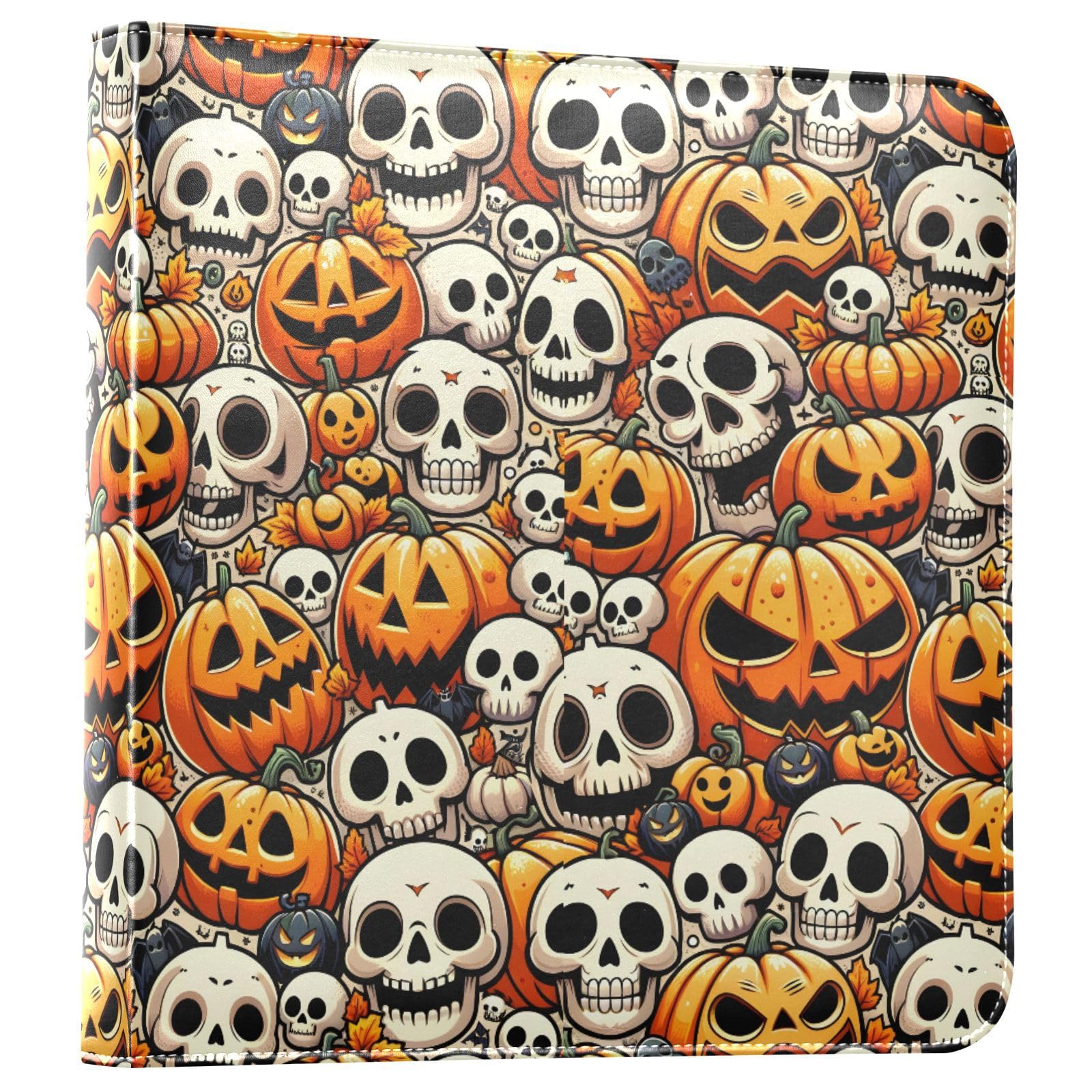 JIPONI Pumpkins Cartoon Halloween Skulls Large Photo Album, DIY Leather Cover Scrapbook Albums for 4x6 5x7 6x8 Pictures, Self Adhesive Memory Book for Wedding, Baby, Family