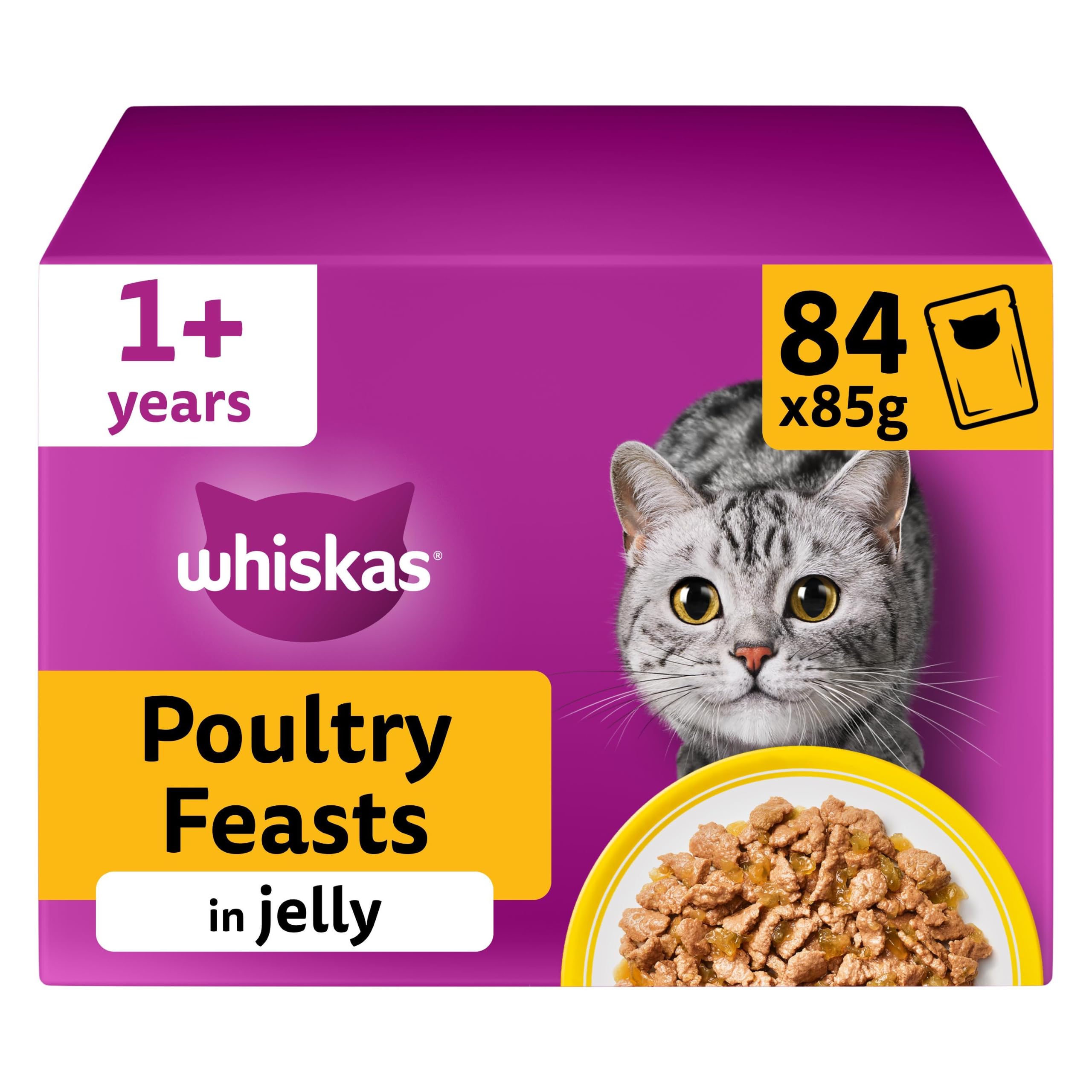 Whiskas 1+ Adult Pouches 84 X 85G - Poultry Feasts In Jelly