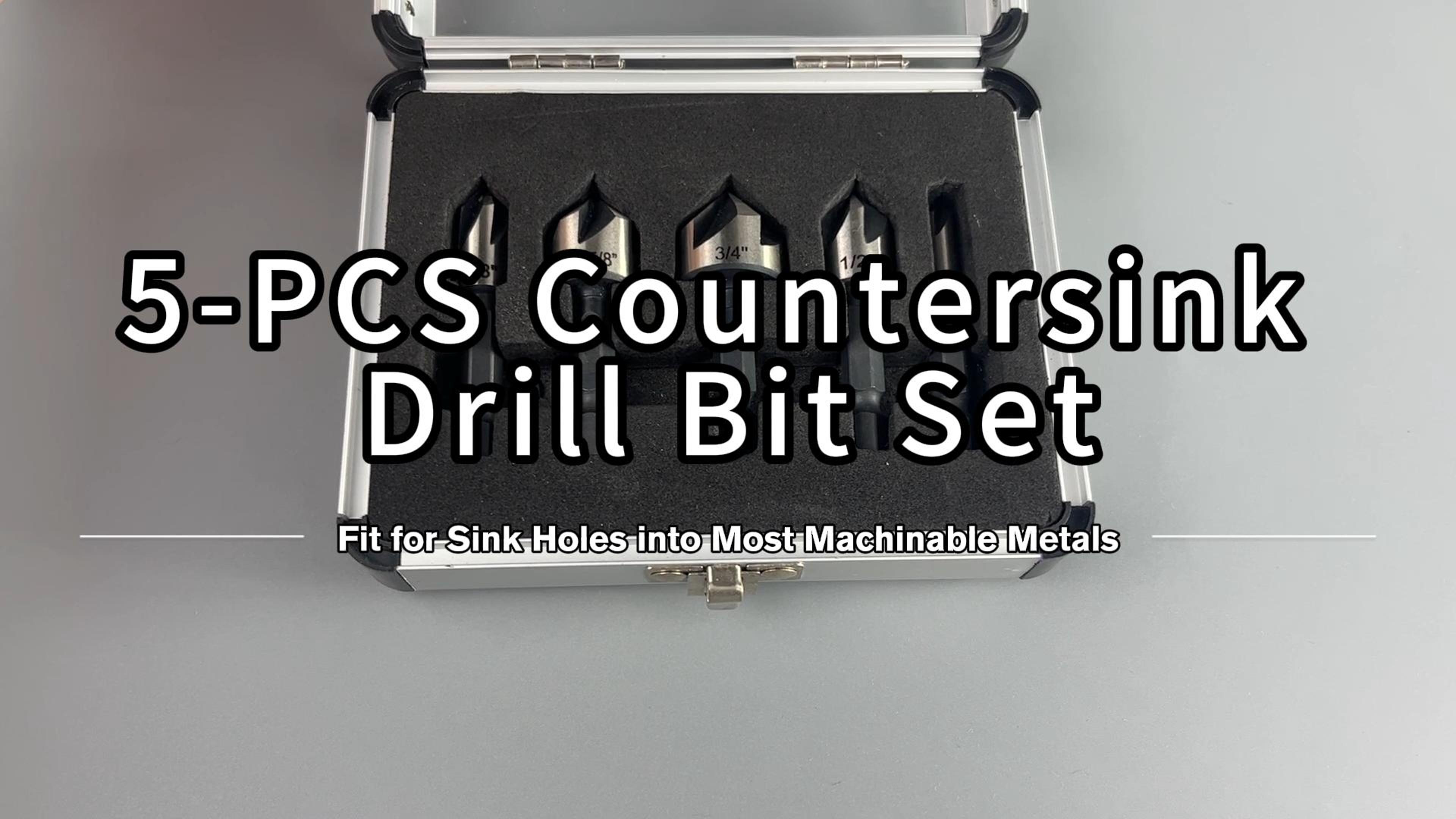 5-Piece Industrial Countersink Bit Set For M2 Steel - 82° Angle, Made By Cal-Hawk