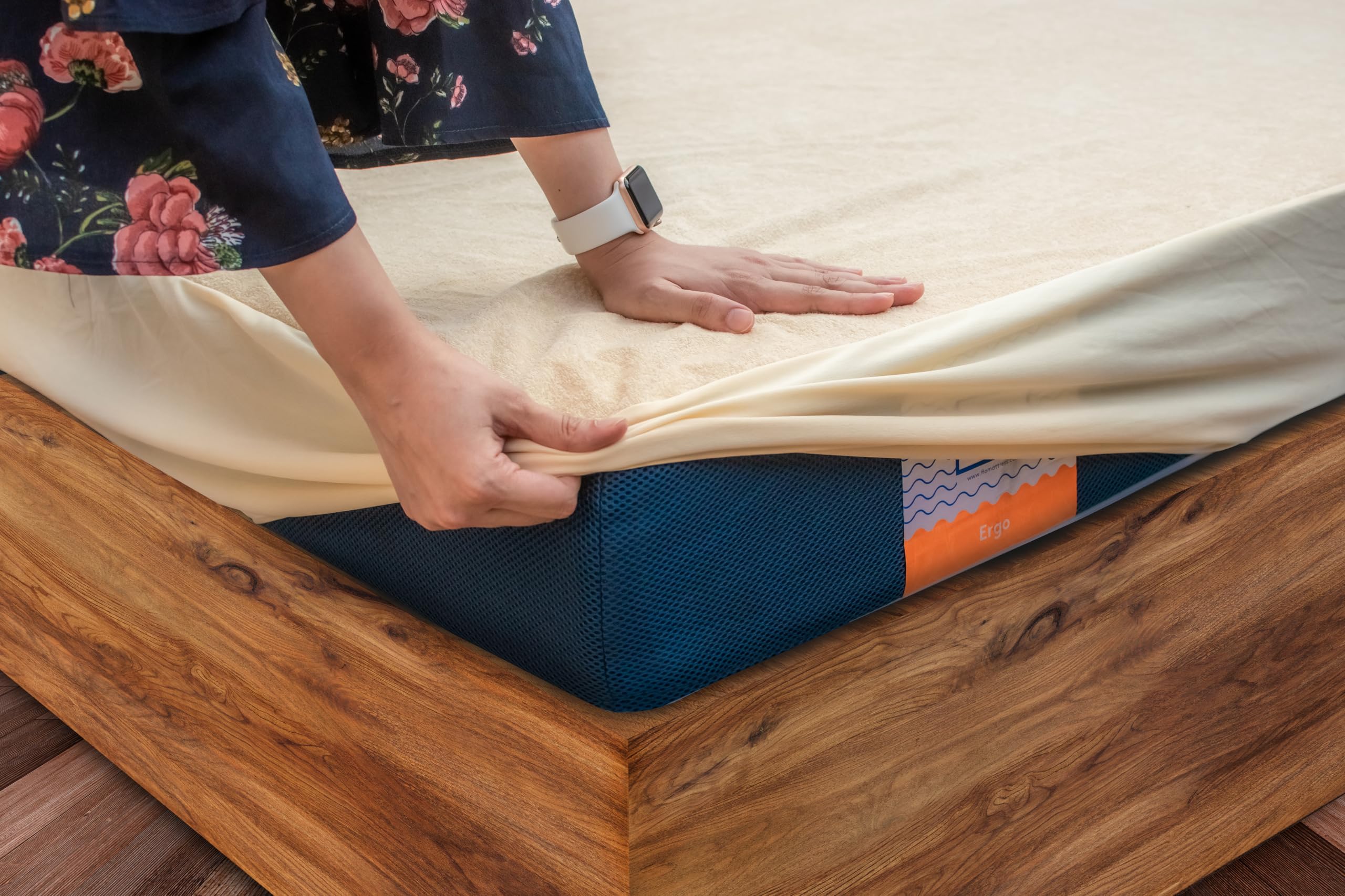 Flo Aloe Vera Infused Mattress Protector - Waterproof & Washable | 100% Cotton | Mattress Cover in Beige Color (Queen Size, 84x78 Inches)-image-49