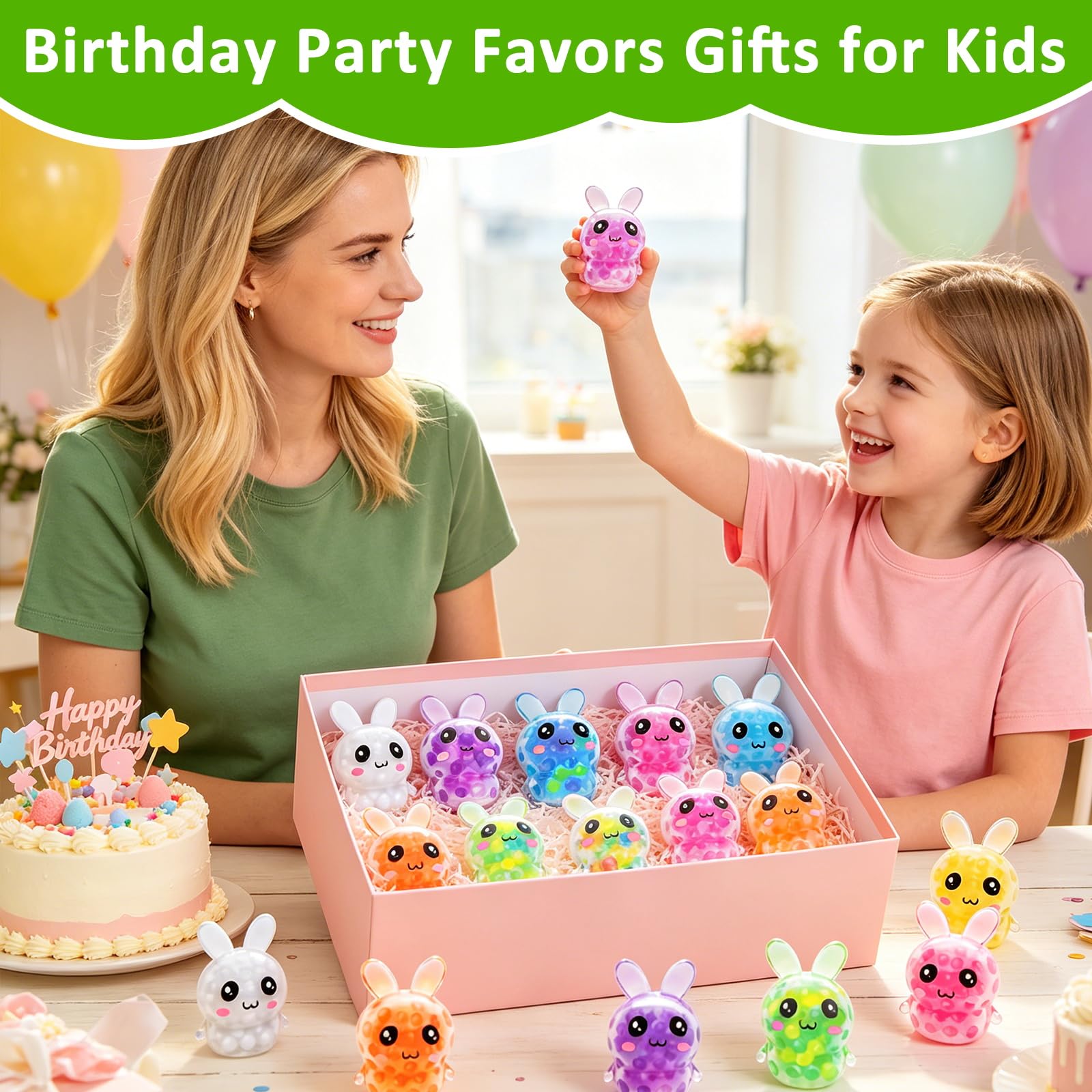36 Pack Bunny Stress Balls Squeeze Fidget Toys 12 Colors Stress Relief Squishies Balls for Kids Boys Girls Teens Birthday Party Favors Classroom Prizes Exchange Gift Goodie Bag Fillers Pinata Stuffers