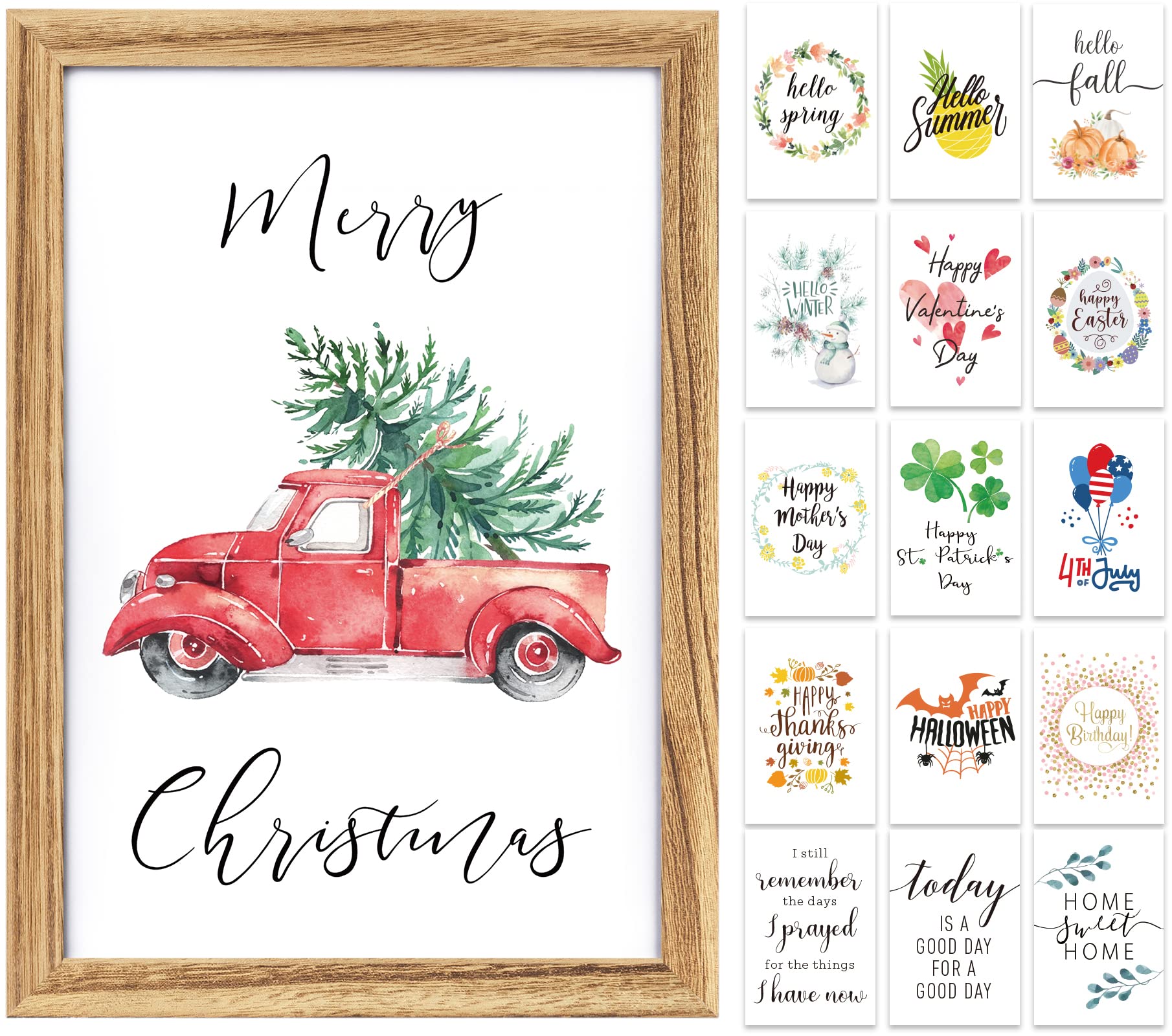 Farmhouse Christmas Decoration Indoor Wall Decor Sign Christmas Decor With 16 Interchangeable Sayings, Hanging Wall Sign Xmas Thanksgiving Valentine’s Day Rustic Home Decor Living Room Bedroom 11 x 16