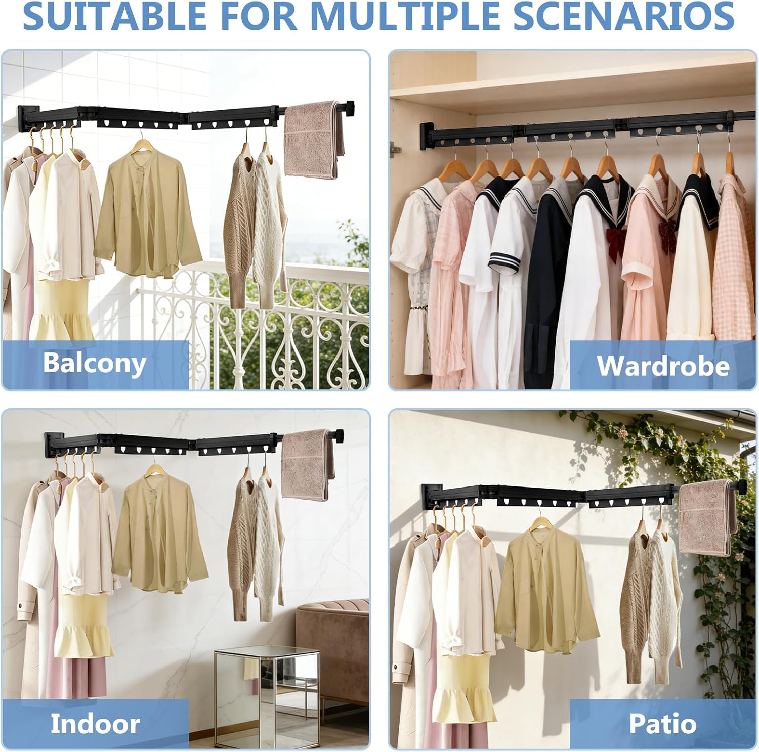 Clothes Drying Rack, Upgrade 3-Fold Wall Mounted Drying Rack Clothing, Laundry Space Saver Retractable Collapsible for Indoor Outdoor Balcony,Laundry,Bathroom, Grey