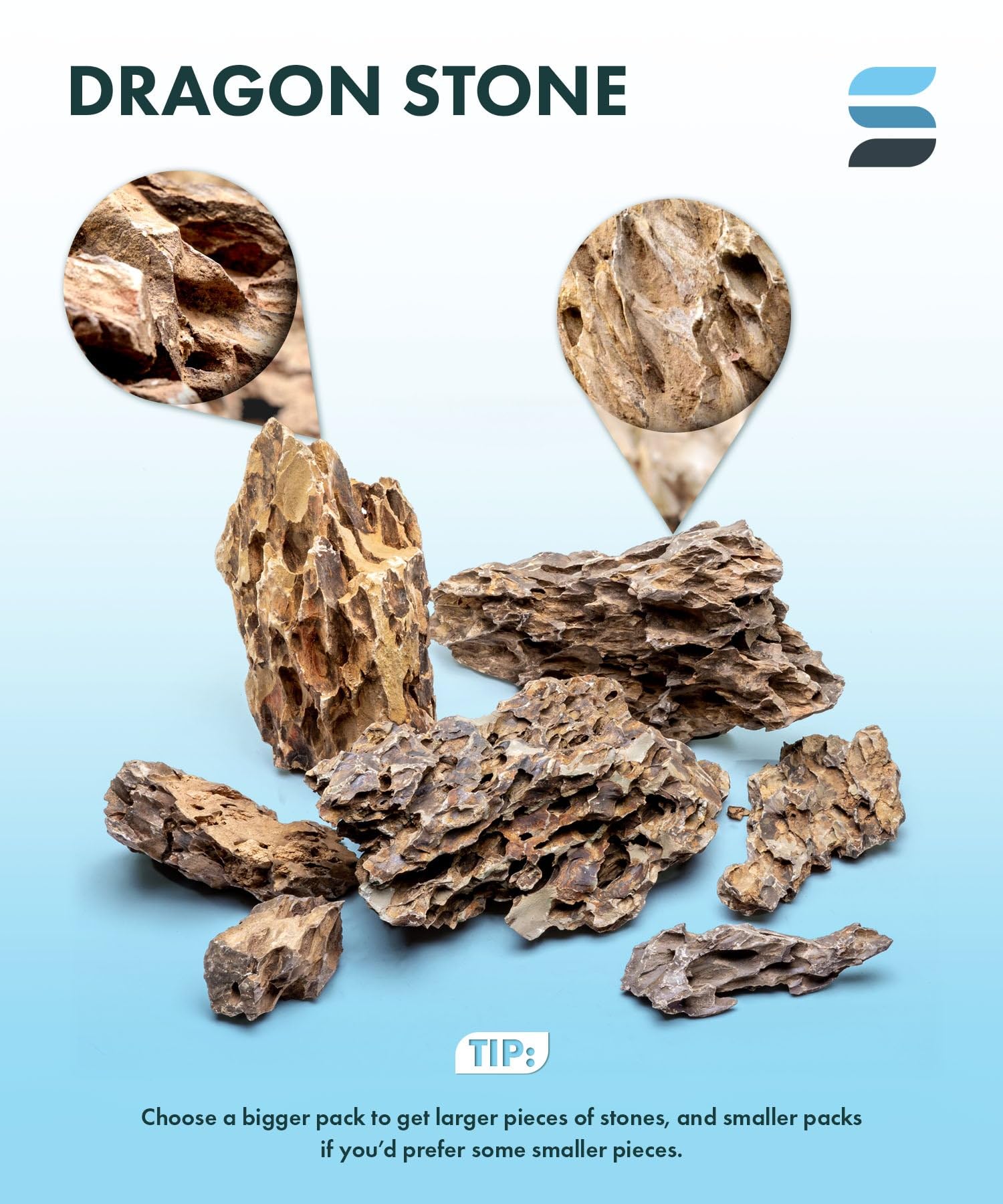 SubstateSource Pierre naturelle de dragon Ohko pour aquariums, aquariums, terrariums, lot mixte de pierres de petite et grande taille (4,5 kg)
