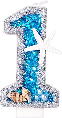 Velas grandes de cumpleaños número 1 de 2.76 pulgadas para pastel, velas de números de lentejuelas de concha para decoración de cumpleaños, boda,