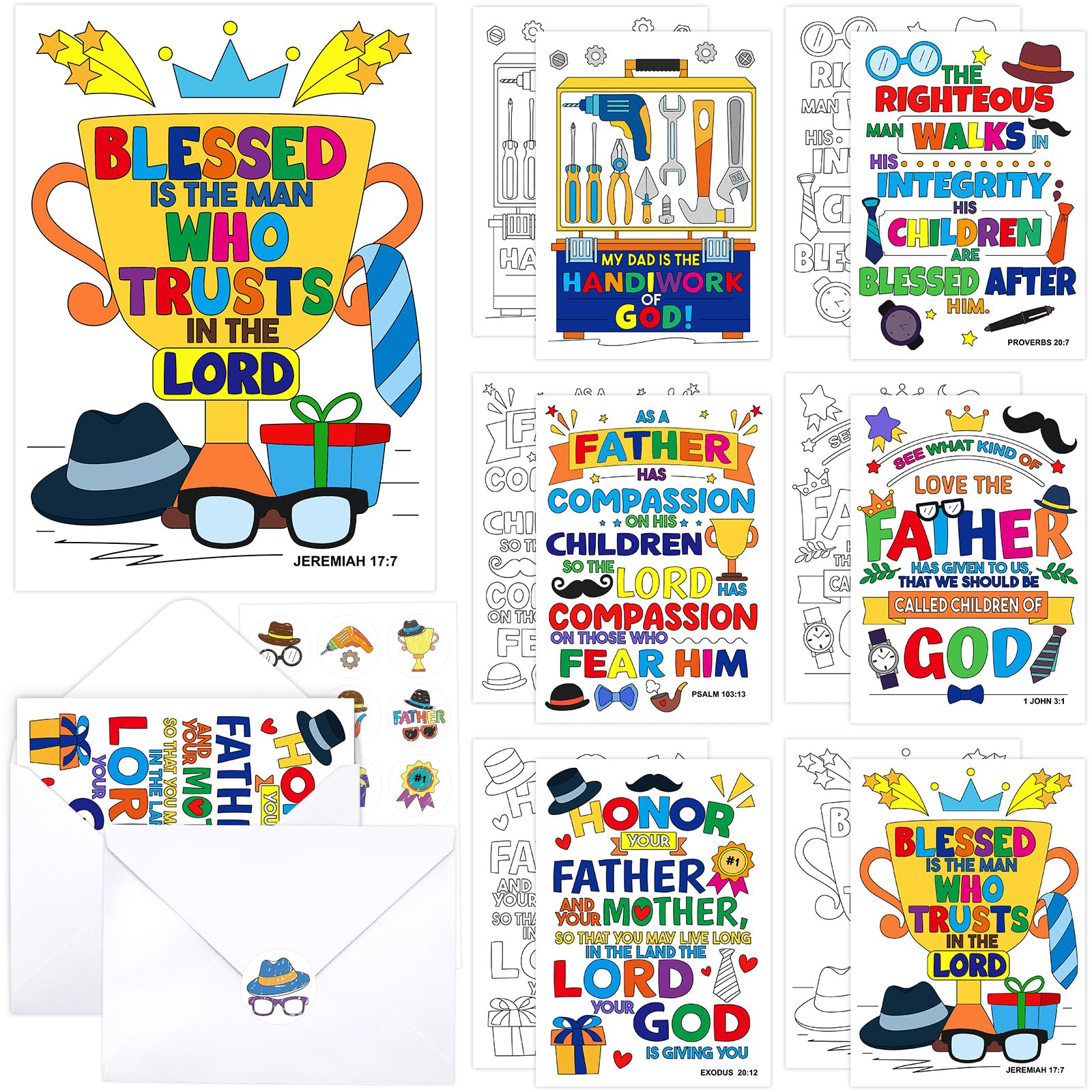Fancy Land Fathers Day Crafts for Kids Color Your Own Religious Cards for Dad DIY Christian Painting Bulk Gift for Father Holiday Art Projects