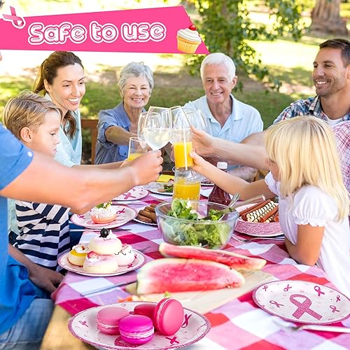 Miniatura 7 de 100 platos de papel de concientización sobre el cáncer de mama de 7 pulgadas, platos desechables rosados, redondos, decoraciones de cáncer de mama,