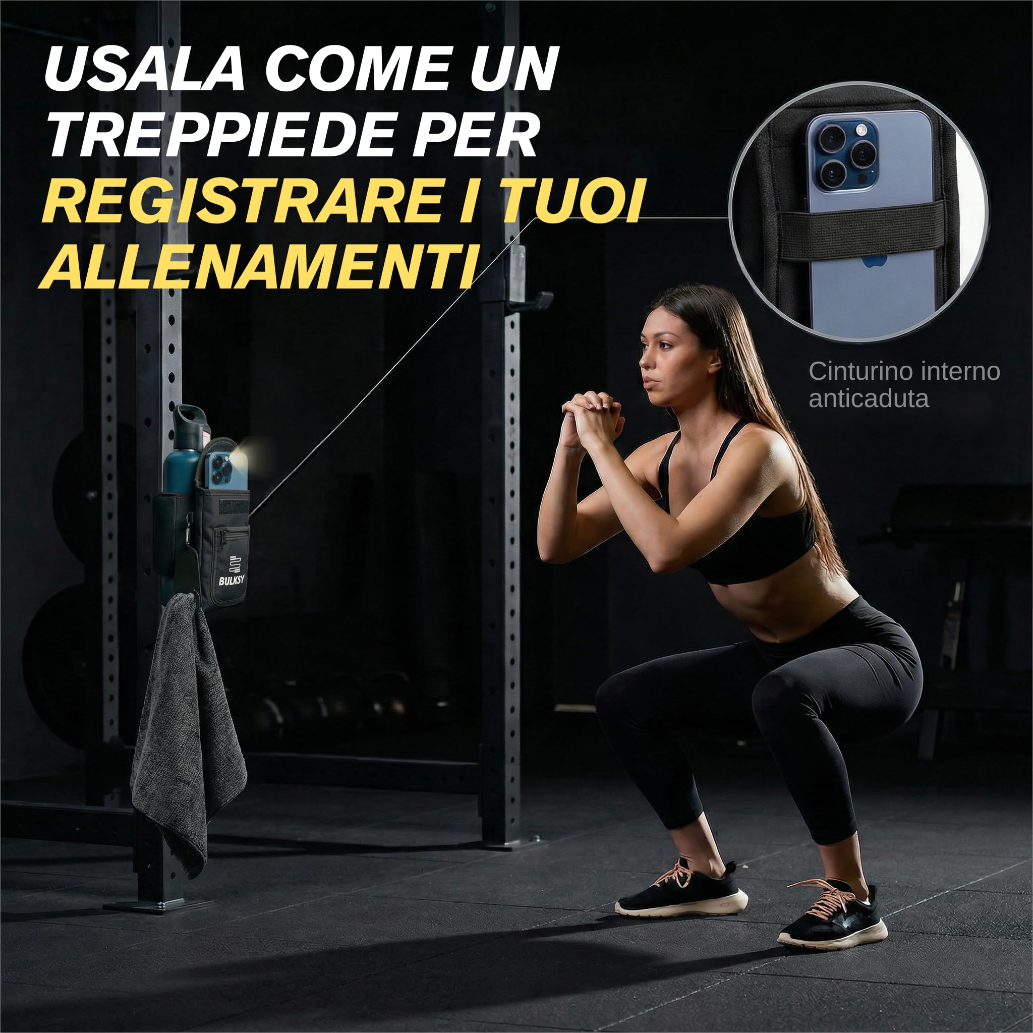 Borsa Magnetica per Accessori Palestra - Porta Borraccia con Tasca Smartphone e AirPods - Borsa Magnetica Palestra Accessori Versatile - Magnete per Macchinari Palestra - Adatta a Bottiglie 1L &1,5L